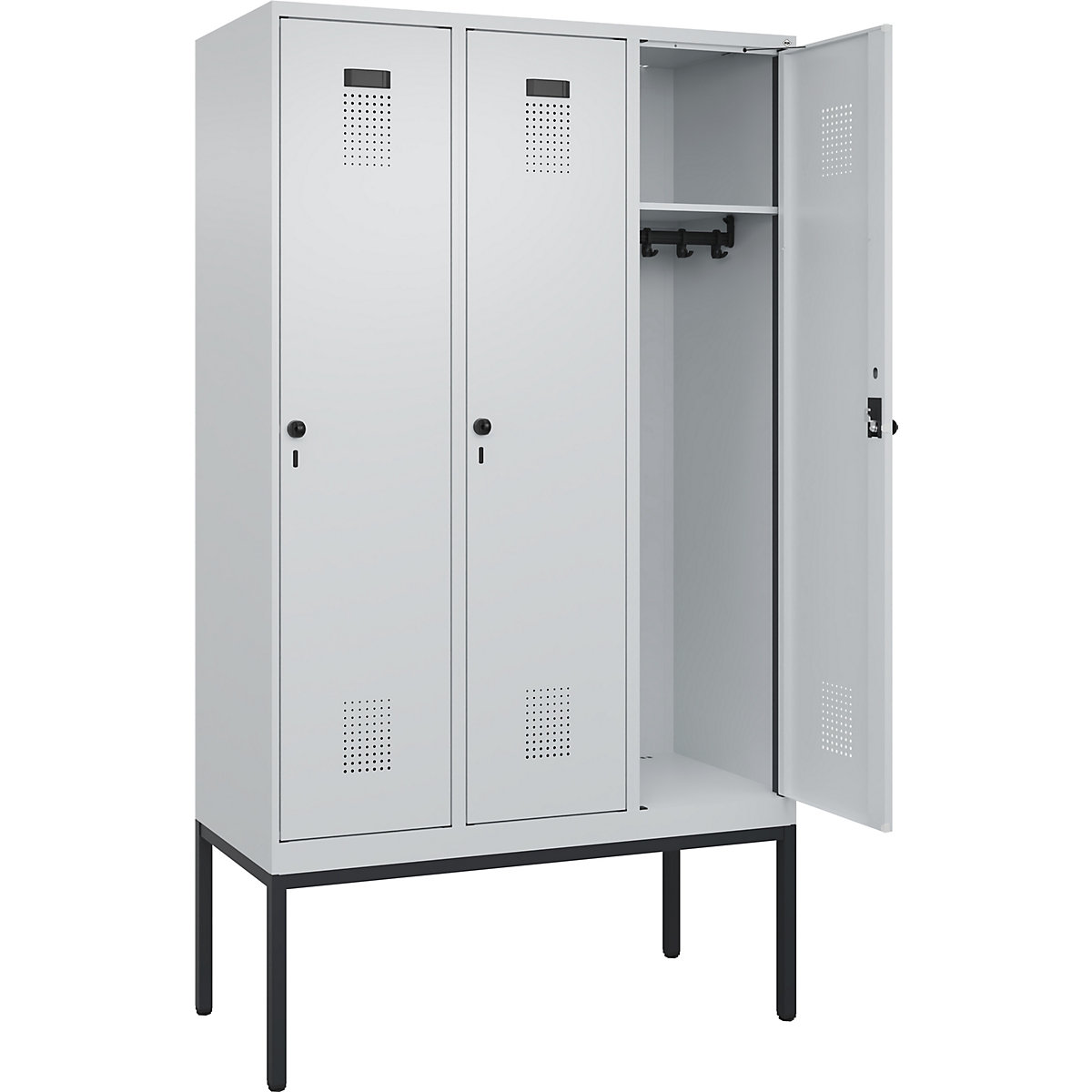 Armadietto Evolo PLUS – C+P, 3 scomparti, grigio chiaro, largh. 1200 mm, con piedini stretti, serratura girevole-0