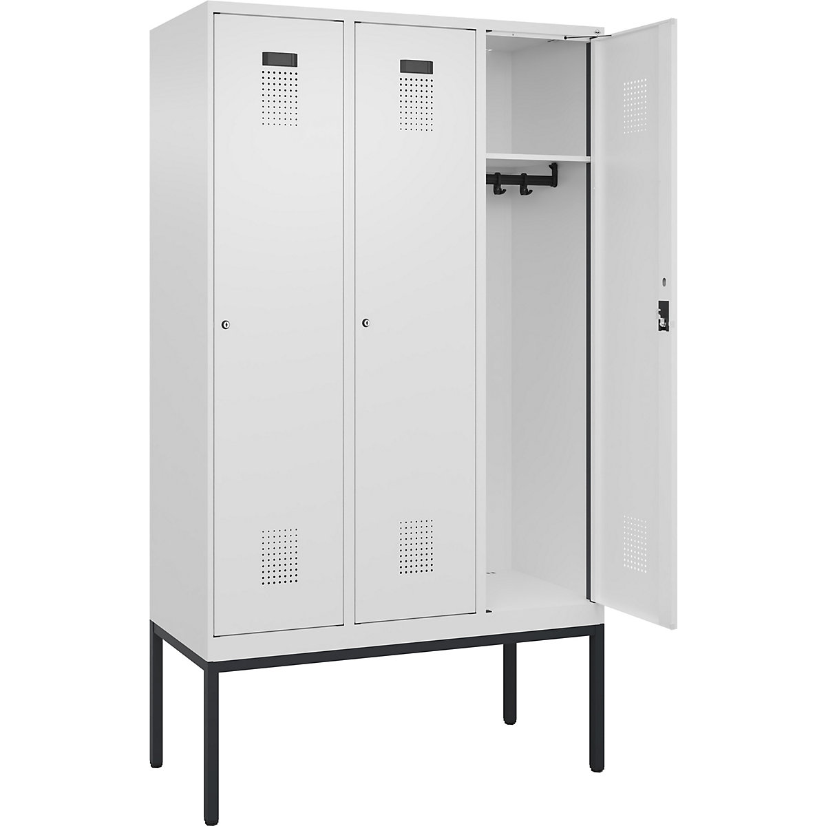 Armadietto Evolo PLUS – C+P, 3 scomparti, bianco traffico, largh. 1200 mm, con piedini stretti, serratura a cilindro-0