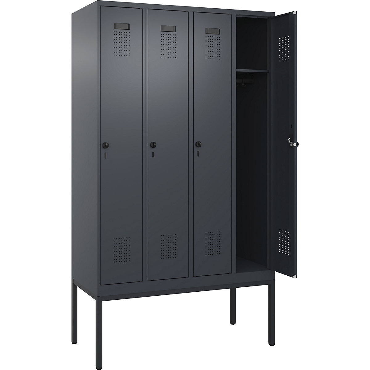 Armadietto Evolo PLUS – C+P, 4 scomparti, grigio, largh. 1200 mm, con piedini stretti, serratura girevole-0