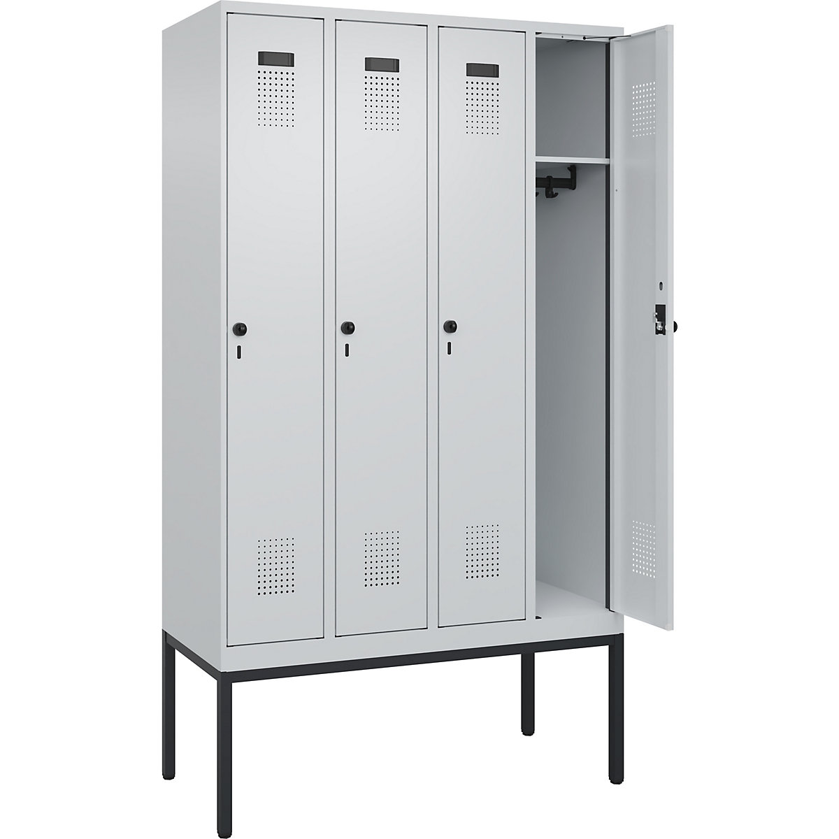 Armadietto Evolo PLUS – C+P, 4 scomparti, grigio chiaro, largh. 1200 mm, con piedini stretti, serratura girevole-0