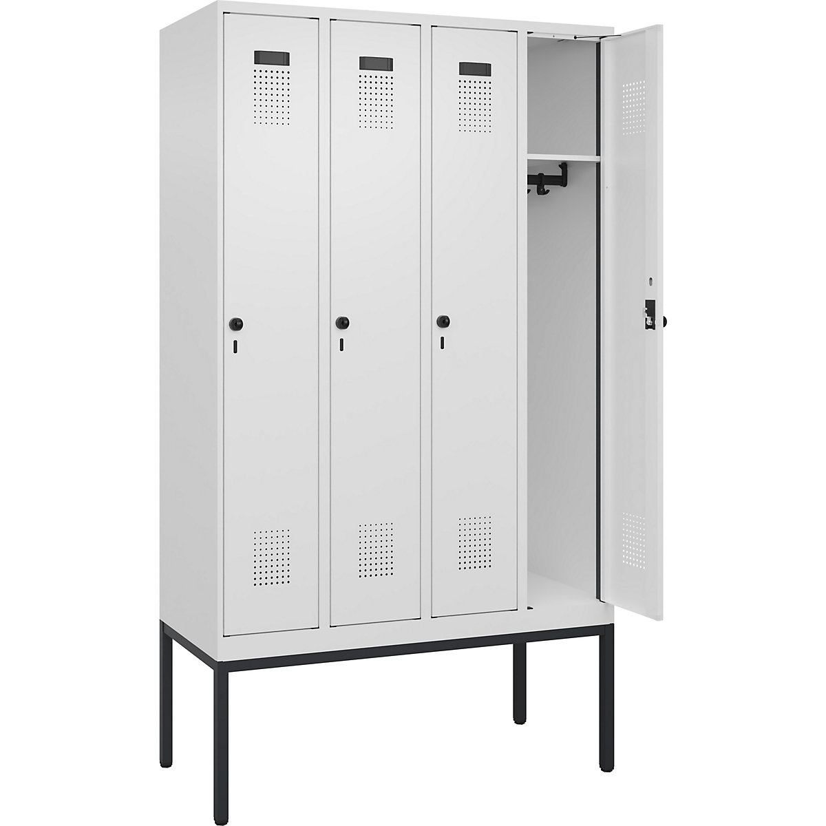 Armadietto Evolo PLUS – C+P, 4 scomparti, bianco traffico, largh. 1200 mm, con piedini stretti, serratura girevole-0