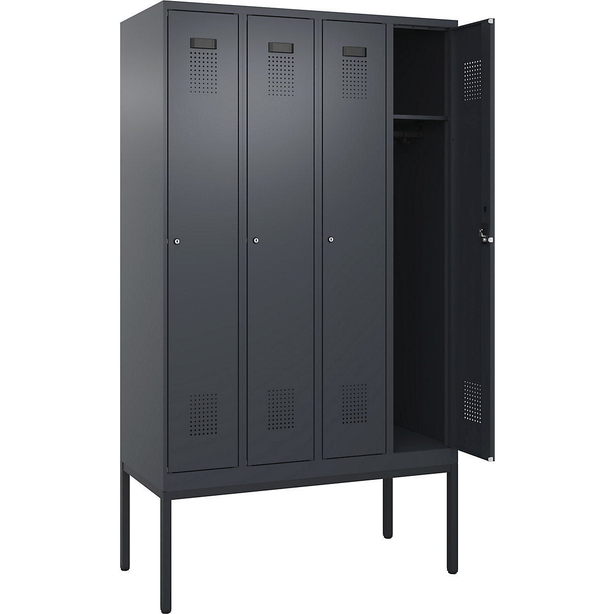Armadietto Evolo PLUS – C+P, 4 scomparti, grigio, largh. 1200 mm, con piedini stretti, serratura a cilindro-0