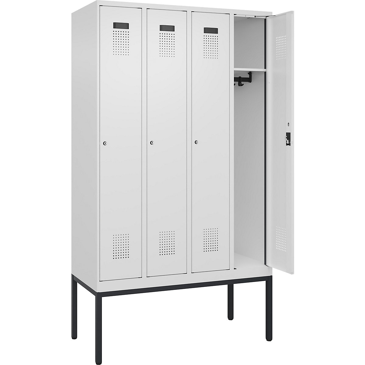 Armadietto Evolo PLUS – C+P, 4 scomparti, bianco traffico, largh. 1200 mm, con piedini stretti, serratura a cilindro-0