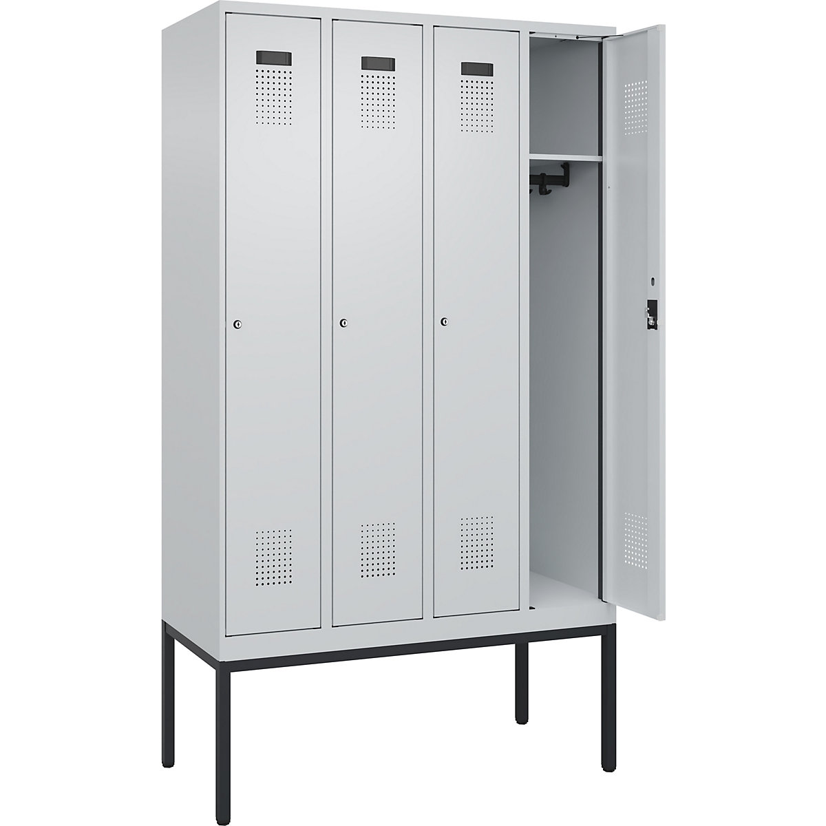 Armadietto Evolo PLUS – C+P, 4 scomparti, grigio chiaro, largh. 1200 mm, con piedini stretti, serratura a cilindro-0