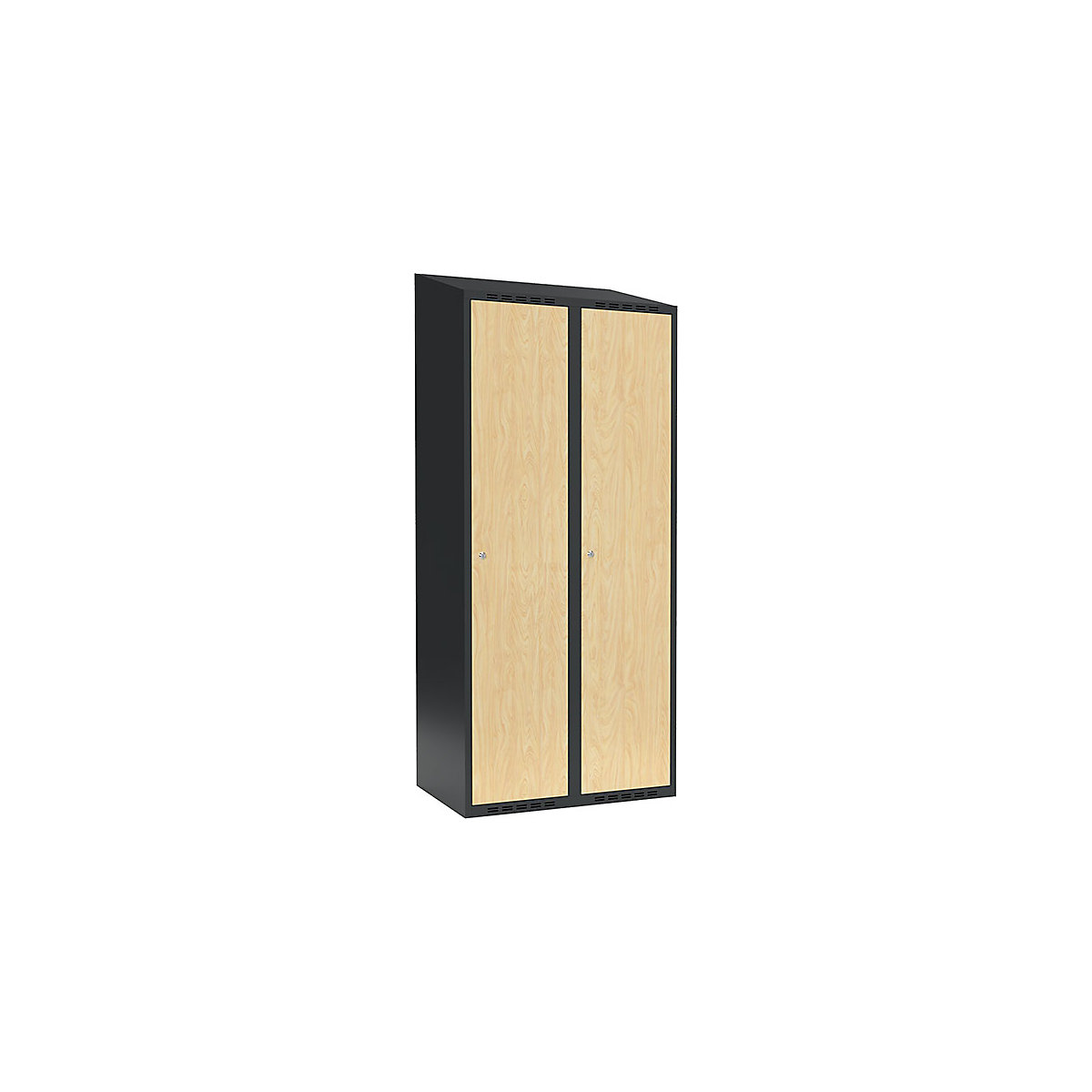 Armadietto Fydor, 2 scomparti, grigio / betulla, largh. 800 mm, 2 scomparti, tetto inclinato, serratura a cilindro-0