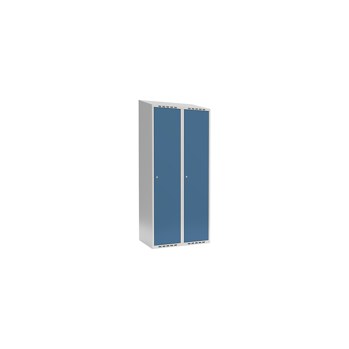 Armadietto Fydor, 2 scomparti, grigio chiaro / blu brillante, largh. 800 mm, 2 scomparti, tetto inclinato, serratura a cilindro-0