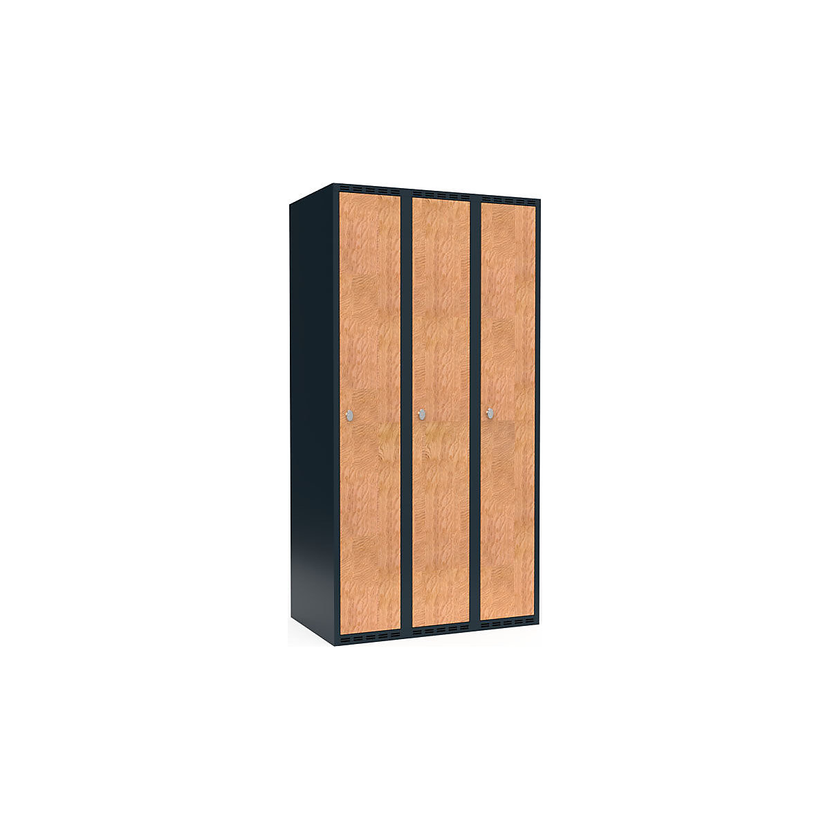 Armadietto Fydor, 3 scomparti, grigio / quercia, largh. 900 mm, 3 scomparti, tetto piano, lucchetto-0