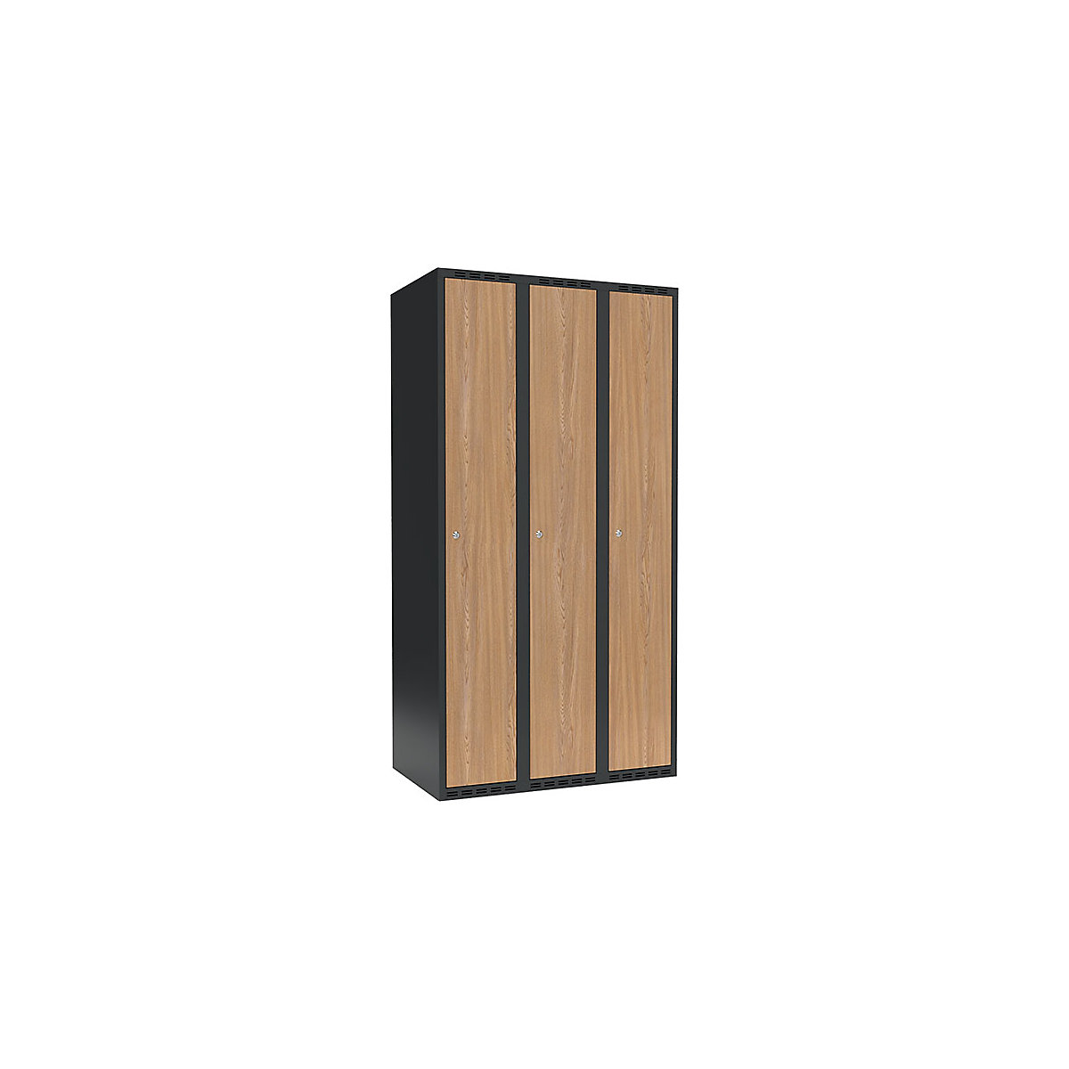 Armadietto Fydor, 3 scomparti, grigio / quercia, largh. 900 mm, 3 scomparti, tetto piatto, serratura a cilindro-0