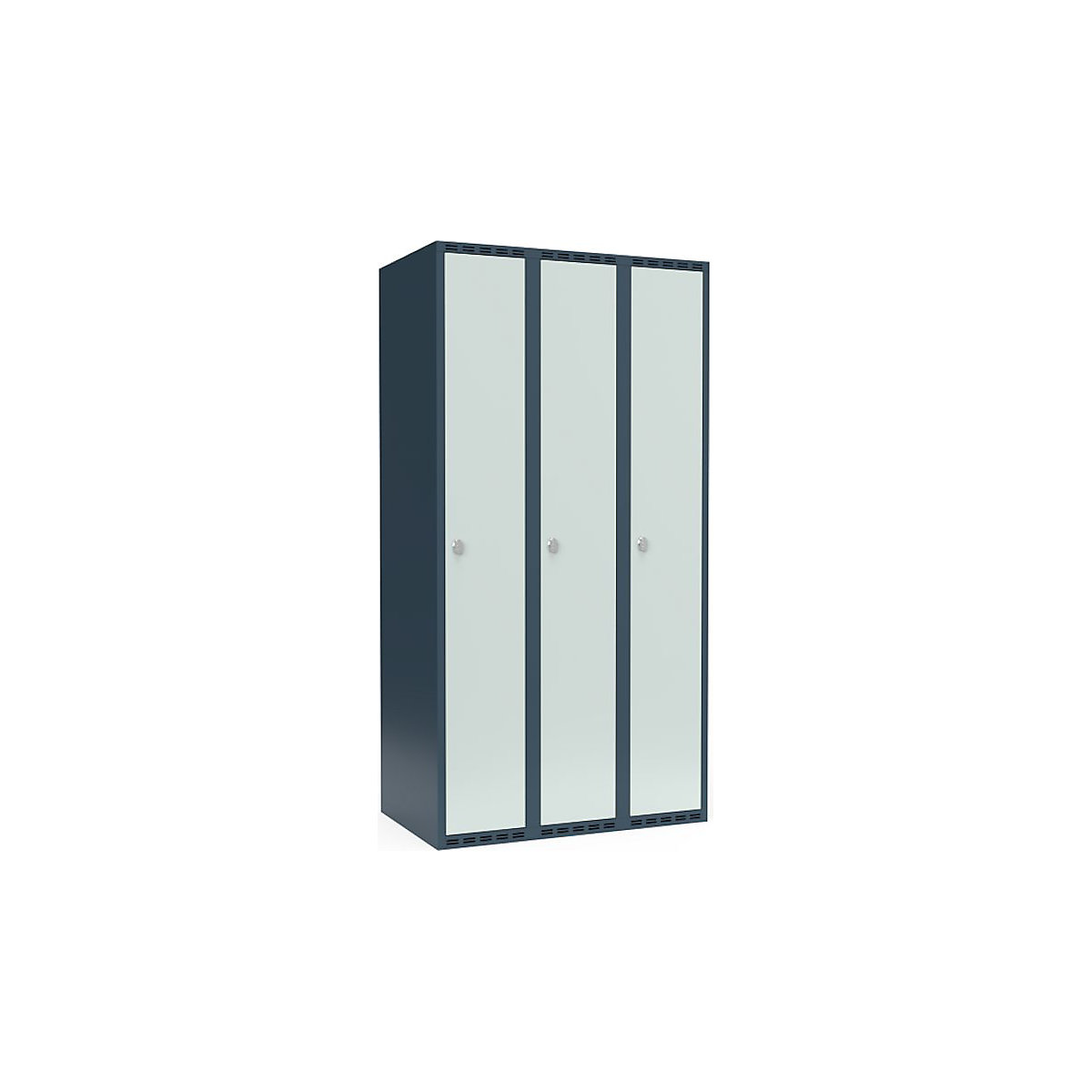 Armadietto Fydor, 3 scomparti, grigio-azzurro / grigio chiaro, largh. 900 mm, 3 scomparti, tetto piatto, lucchetto-0