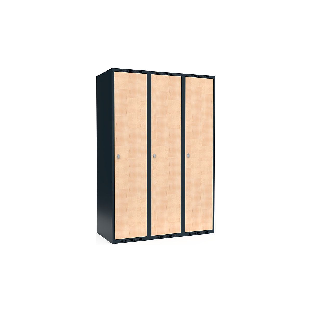 Armadietto Fydor, 3 scomparti, grigio / betulla, largh. 1200 mm, 3 scomparti, tetto piatto, lucchetto-0