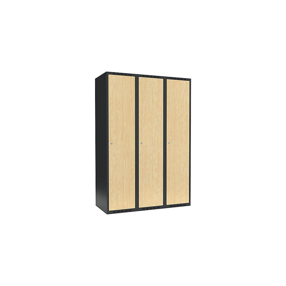 Armadietto Fydor, 3 scomparti, grigio / betulla, largh. 1200 mm, 3 scomparti, tetto piatto, serratura a cilindro-0