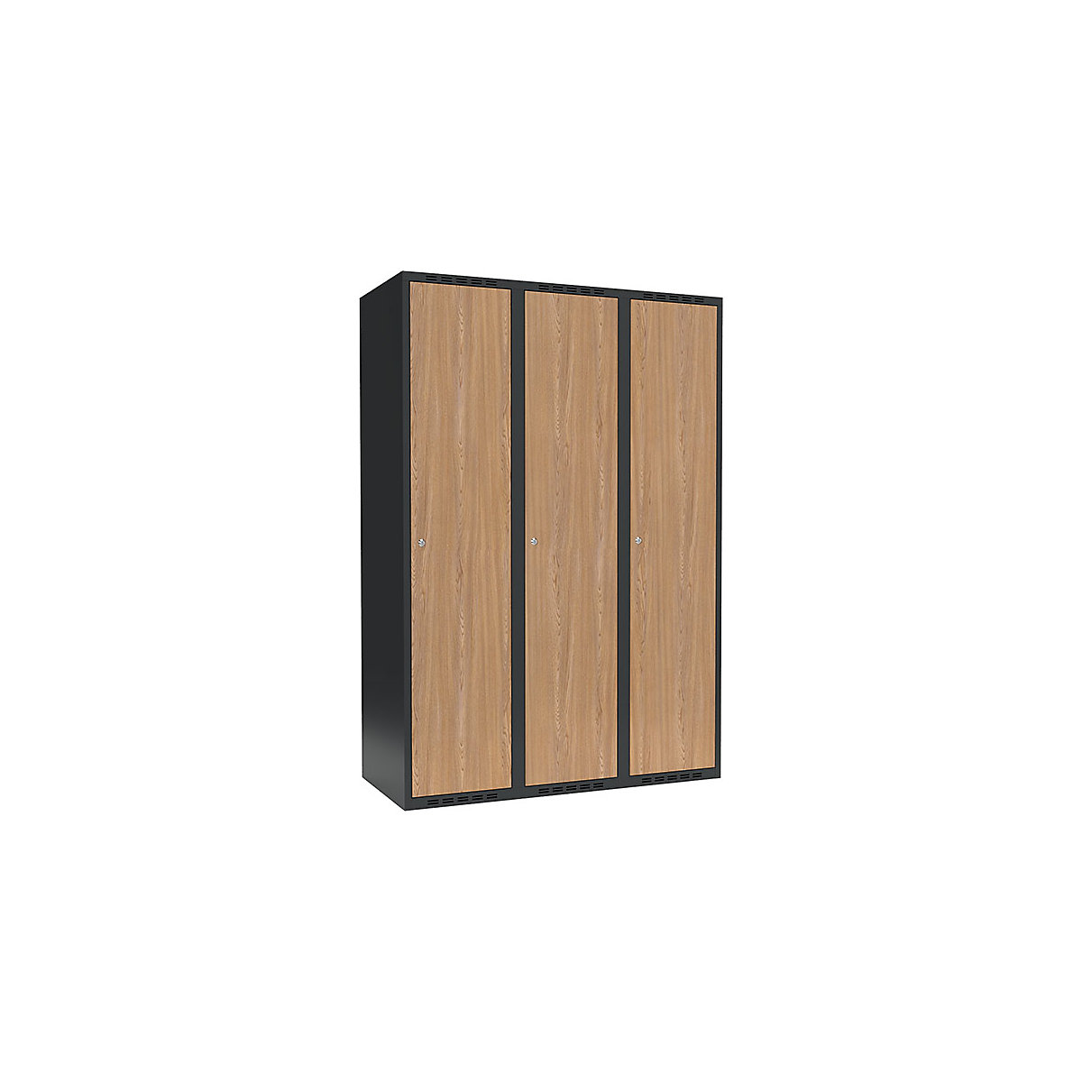 Armadietto Fydor, 3 scomparti, grigio / quercia, largh. 1200 mm, 3 scomparti, tetto piatto, serratura a cilindro-0