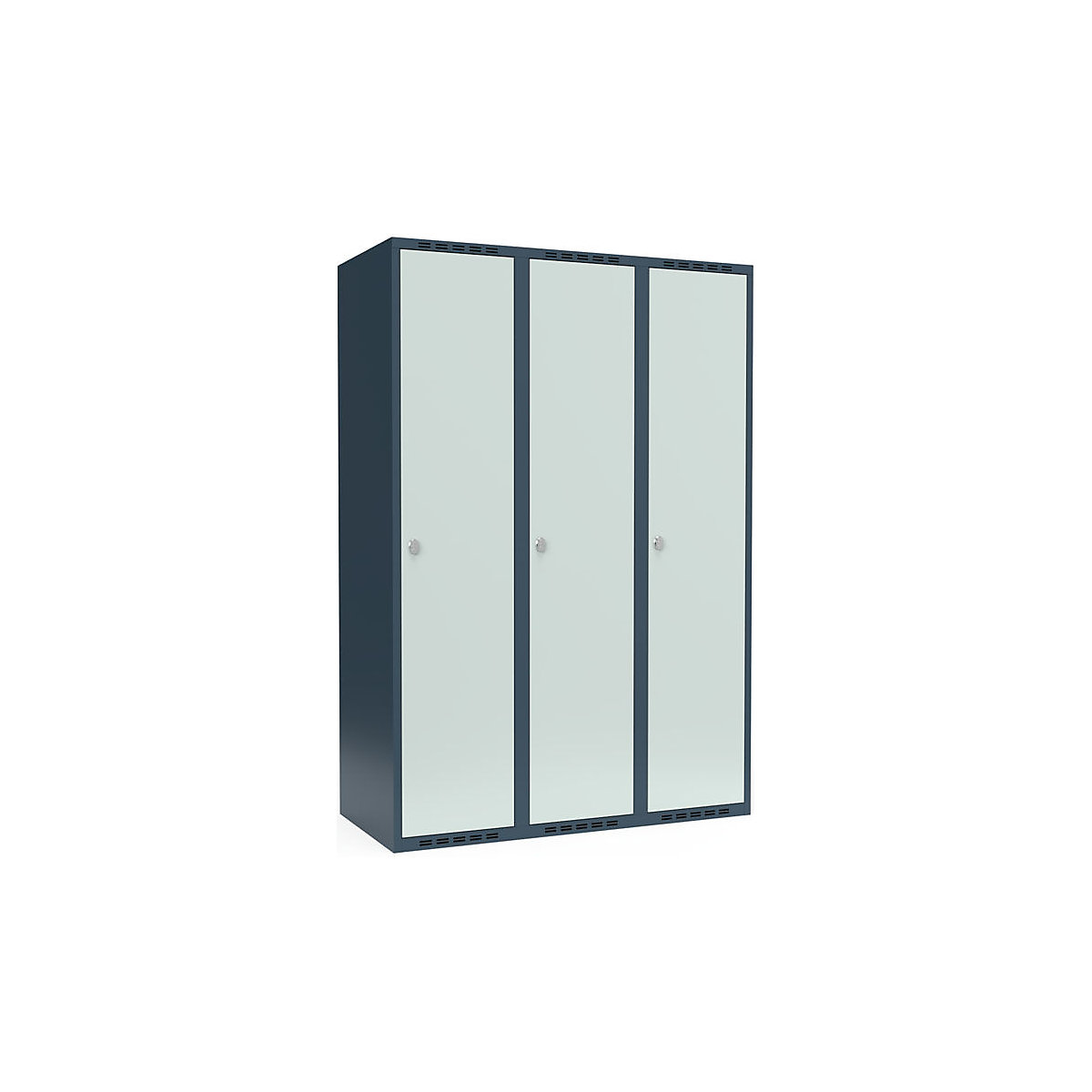 Armadietto Fydor, 3 scomparti, grigio-azzurro / grigio chiaro, largh. 1200 mm, 3 scomparti, tetto piatto, lucchetto-0