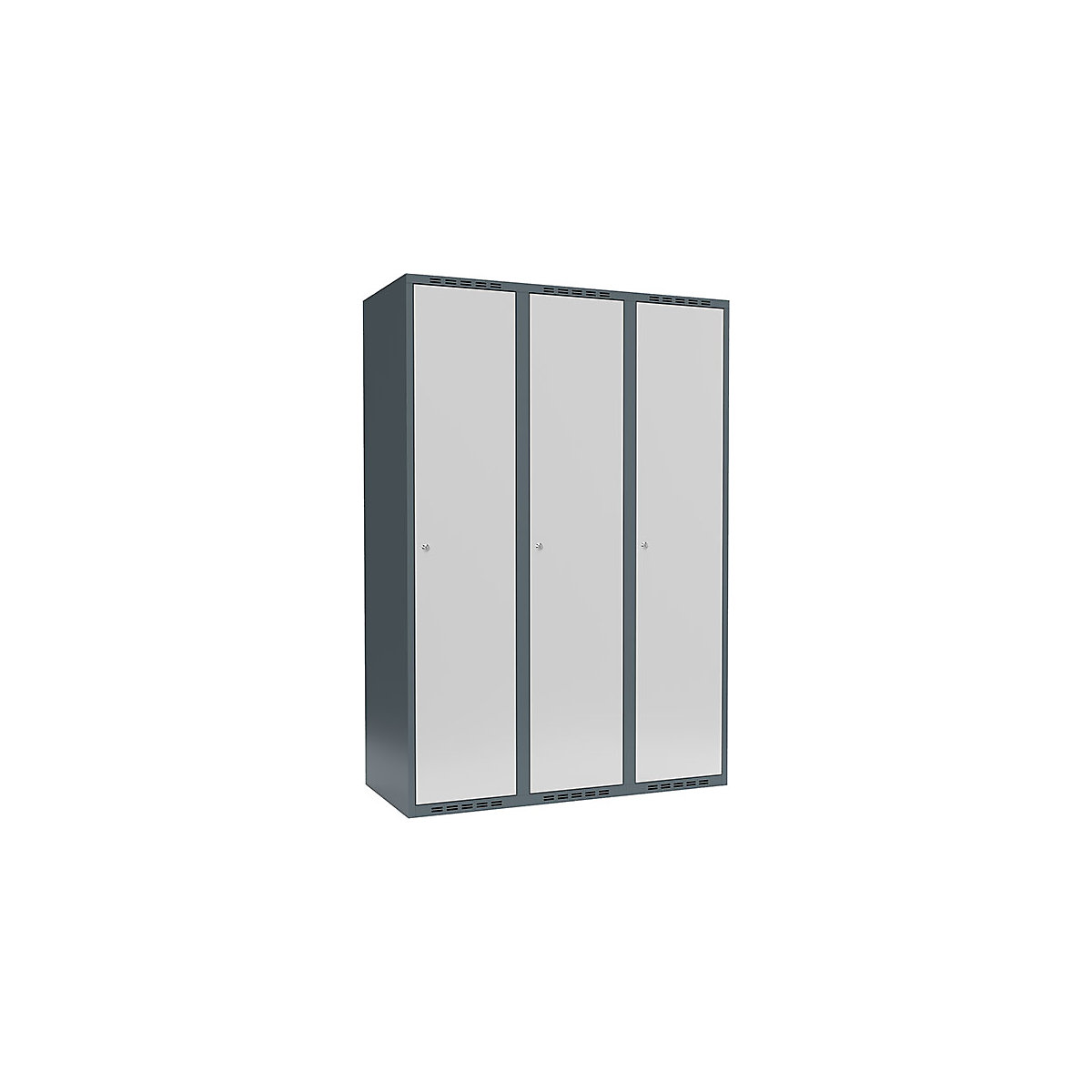 Armadietto Fydor, 3 scomparti, grigio-azzurro / grigio chiaro, largh. 1200 mm, 3 scomparti, tetto piatto, serratura a cilindro-0