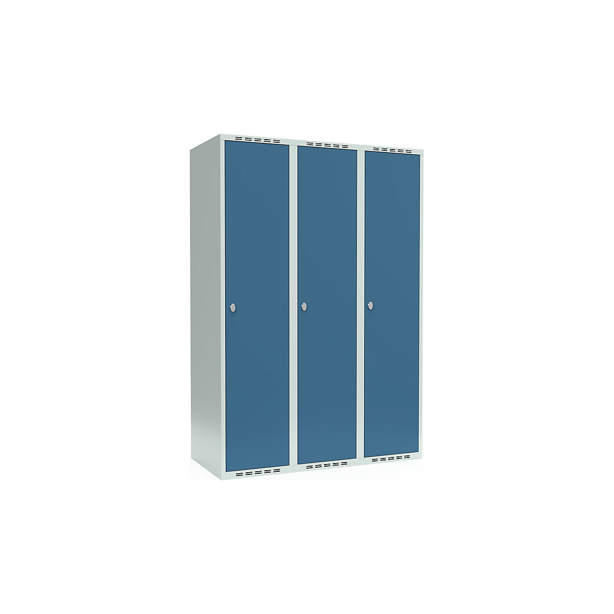 Armadietto Fydor, 3 scomparti, grigio chiaro / blu brillante, largh. 1200 mm, 3 scomparti, tetto piatto, lucchetto-0