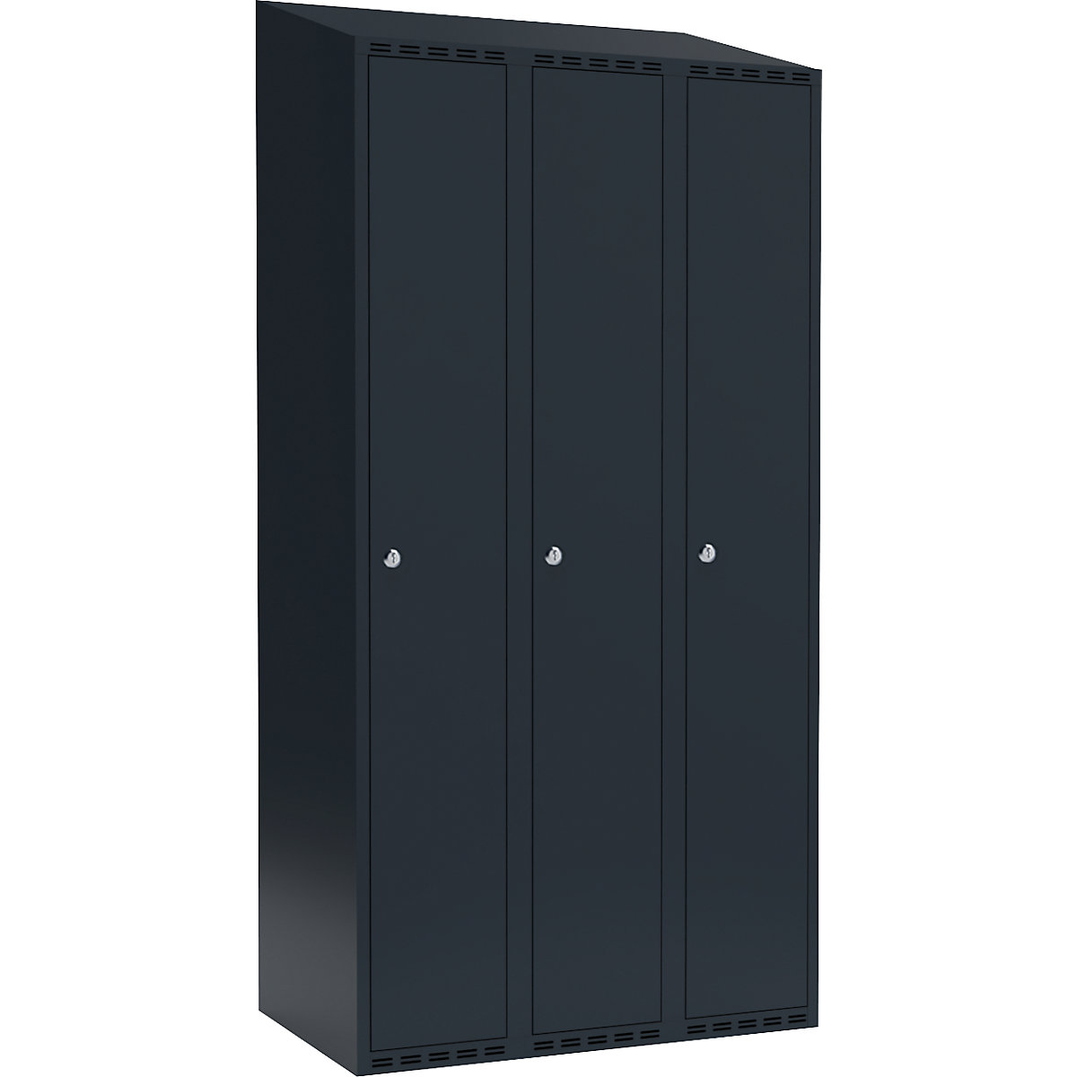 Armadietto Fydor, 3 scomparti, grigio, largh. 900 mm, 3 scomparti, tetto inclinato, serratura a cilindro-0