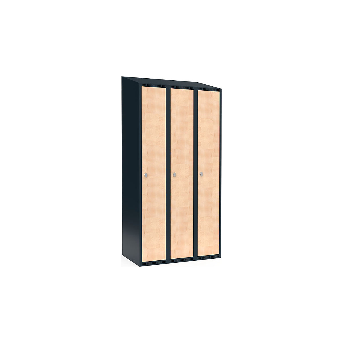 Armadietto Fydor, 3 scomparti, grigio / betulla, largh. 900 mm, 3 scomparti, tetto inclinato, lucchetto-0