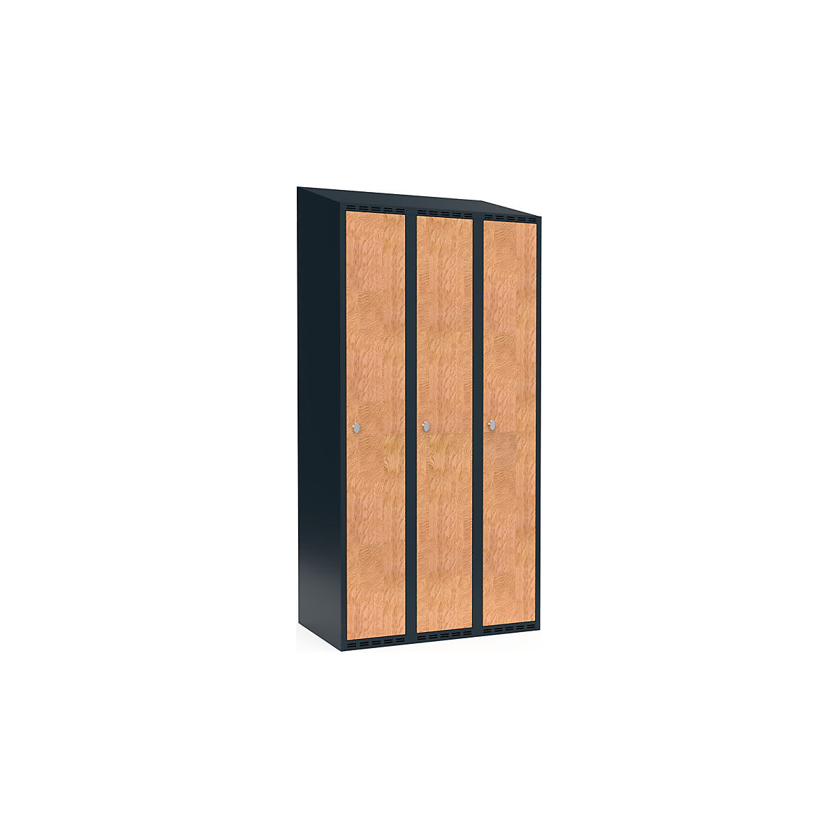 Armadietto Fydor, 3 scomparti, grigio / quercia, largh. 900 mm, 3 scomparti, tetto inclinato, lucchetto-0