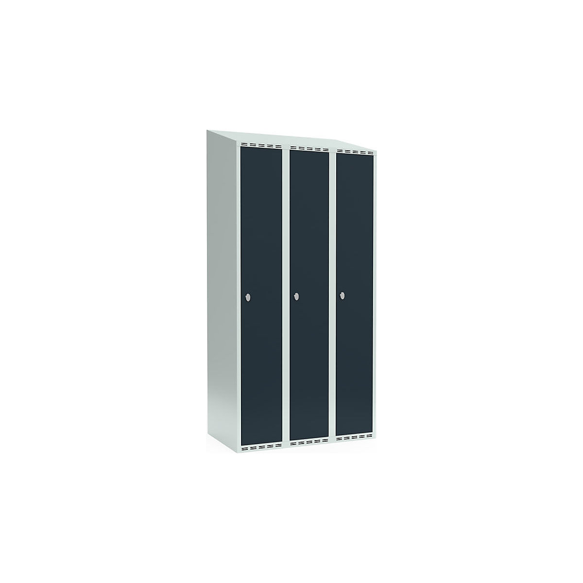 Armadietto Fydor, 3 scomparti, grigio chiaro / grigio, largh. 900 mm, 3 scomparti, tetto inclinato, lucchetto-0