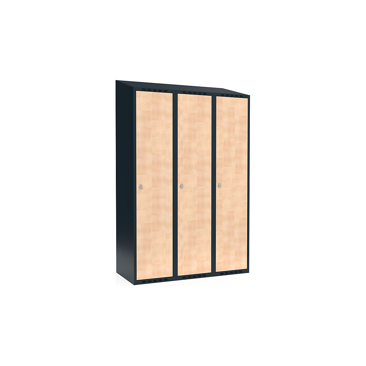 Armadietto Fydor, 3 scomparti, grigio / betulla, largh. 1200 mm, 3 scomparti, tetto inclinato, lucchetto-0