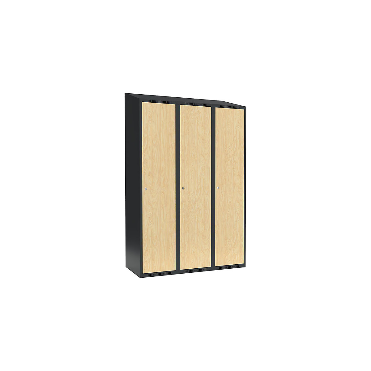 Armadietto Fydor, 3 scomparti, grigio / betulla, largh. 1200 mm, 3 scomparti, tetto inclinato, serratura a cilindro-0