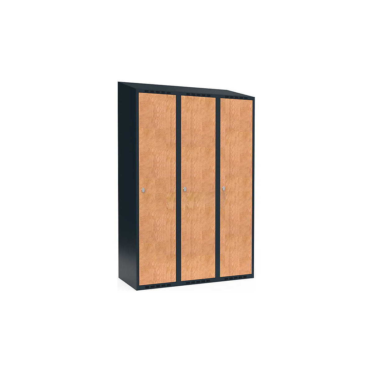 Armadietto Fydor, 3 scomparti, grigio / quercia, largh. 1200 mm, 3 scomparti, tetto inclinato, lucchetto-0