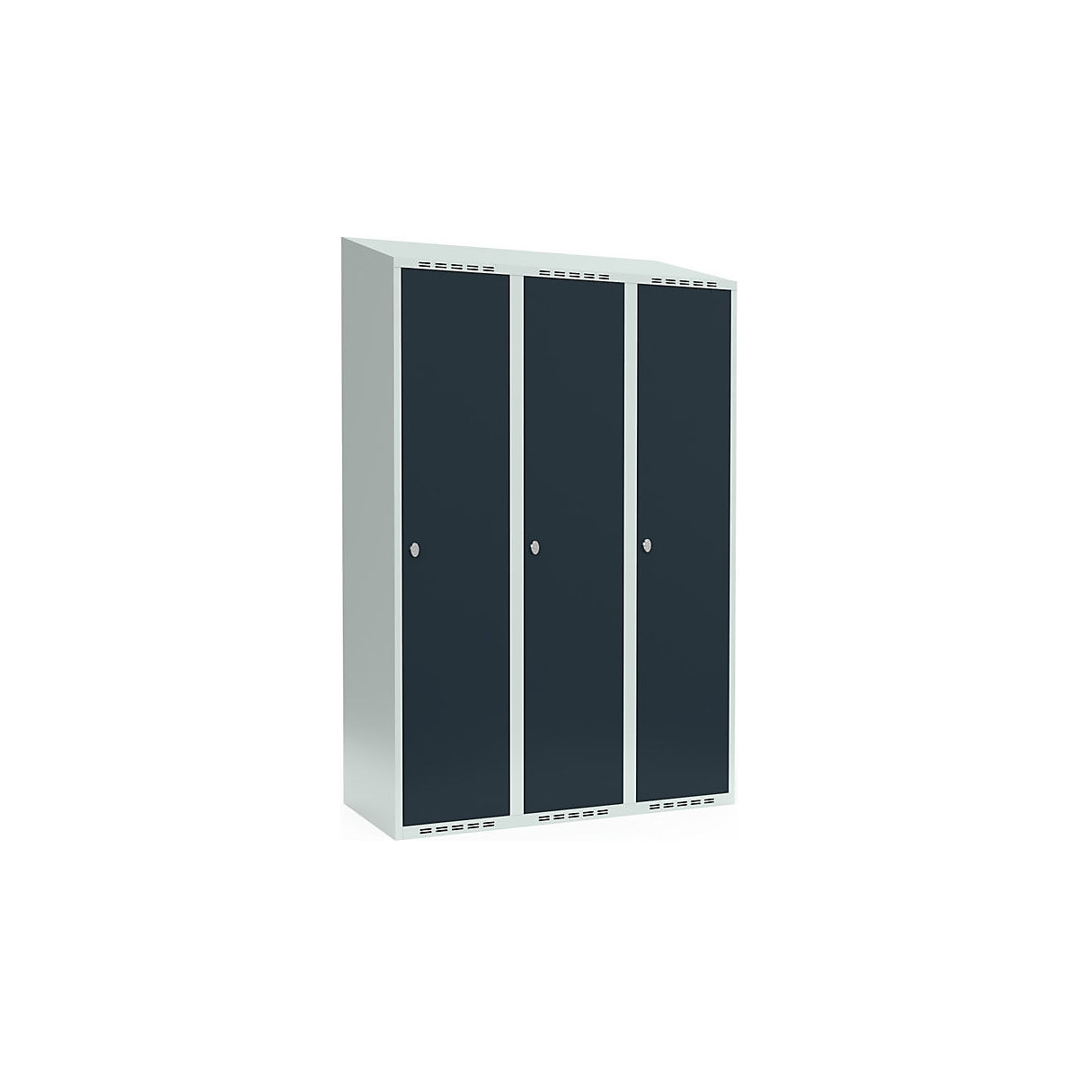 Armadietto Fydor, 3 scomparti, grigio chiaro / grigio, largh. 1200 mm, 3 scomparti, tetto inclinato, lucchetto-0