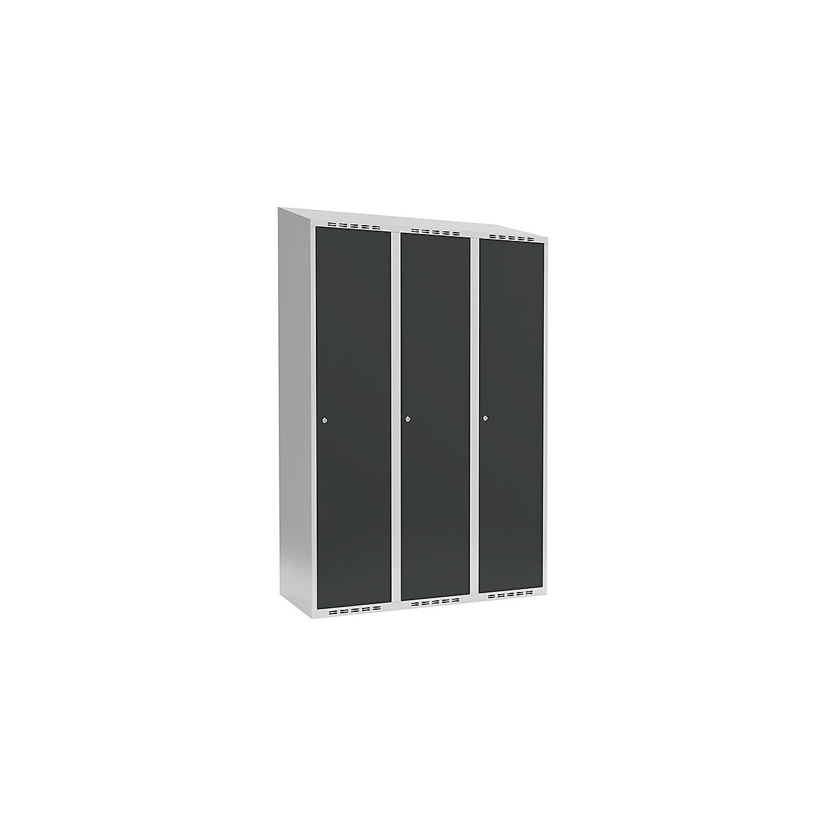 Armadietto Fydor, 3 scomparti, grigio chiaro / grigio, largh. 1200 mm, 3 scomparti, tetto inclinato, serratura a cilindro-0