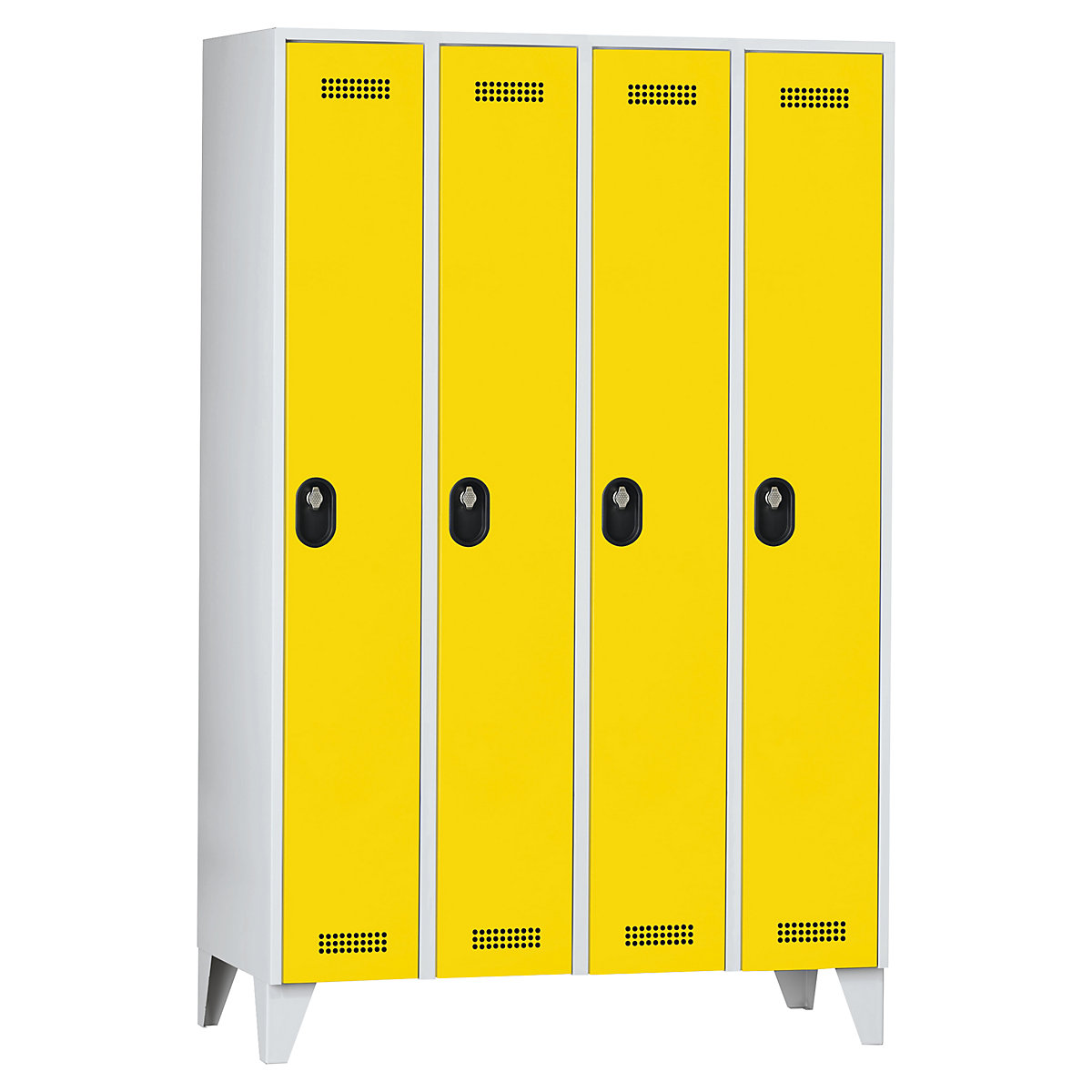 Armadietto Köln – Wolf, 4 scomparti, grigio chiaro / giallo zinco, 1200 mm-0