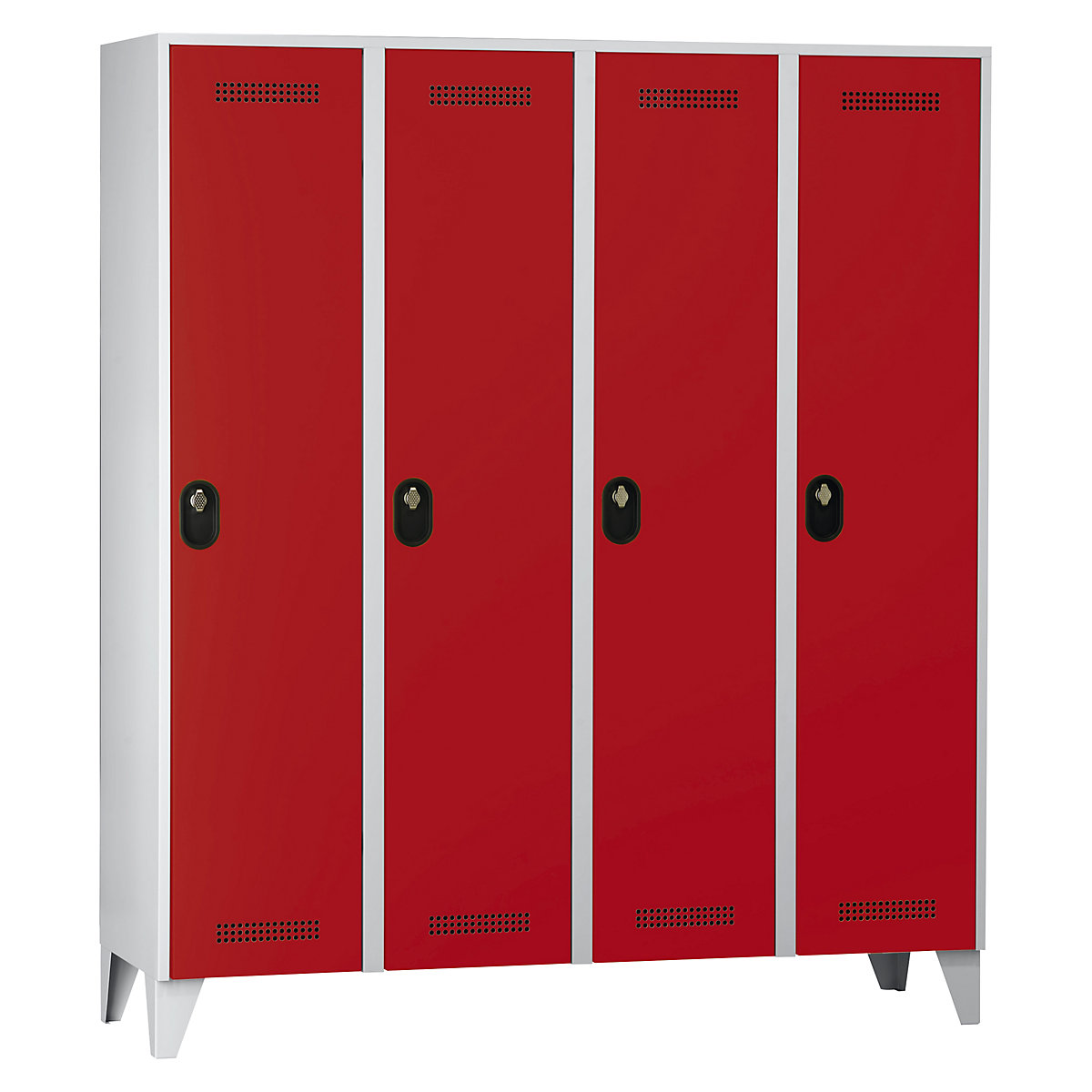 Armadietto Köln – Wolf, 4 scomparti, grigio chiaro / rosso fuoco, 1600 mm-0