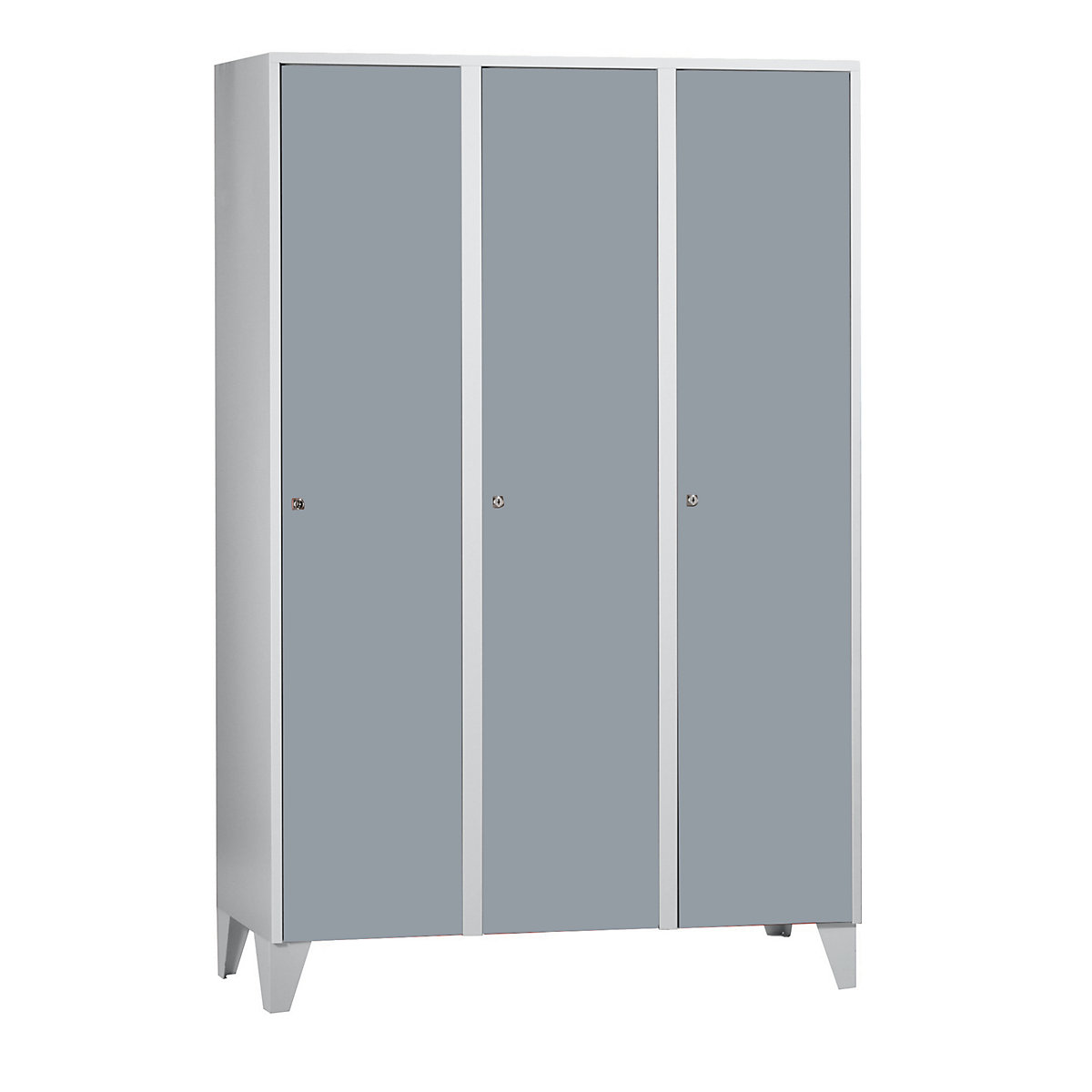 Armadietto München – Wolf, 3 scomparti, grigio chiaro / grigio argento, largh. 1200 mm, con piedini-0