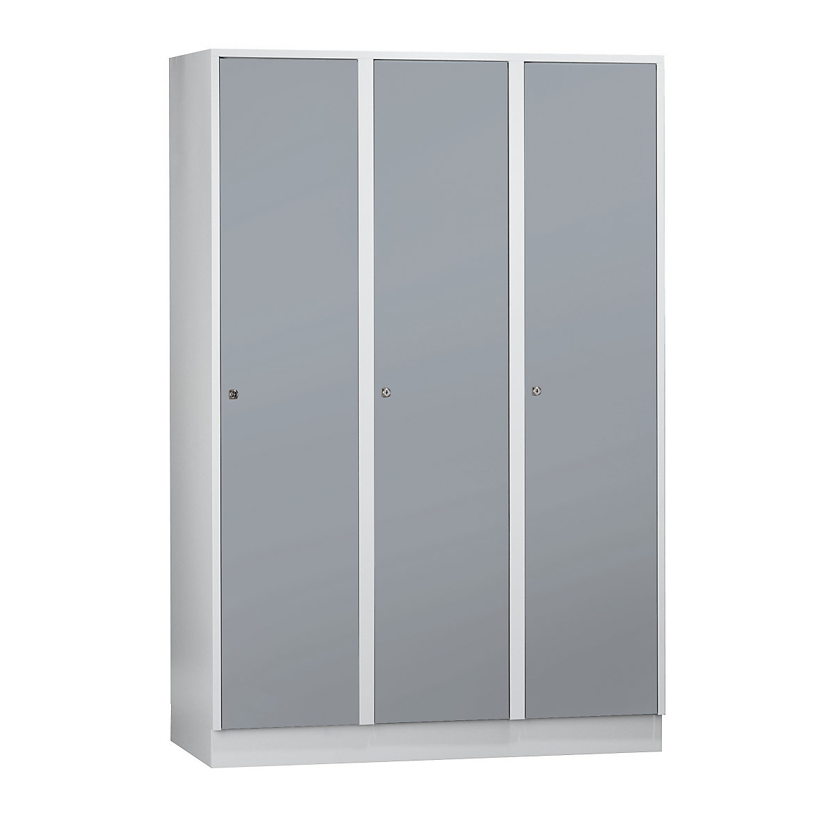 Armadietto München – Wolf, 3 scomparti, grigio chiaro / grigio argento, largh. 1200 mm, con zoccolino-0