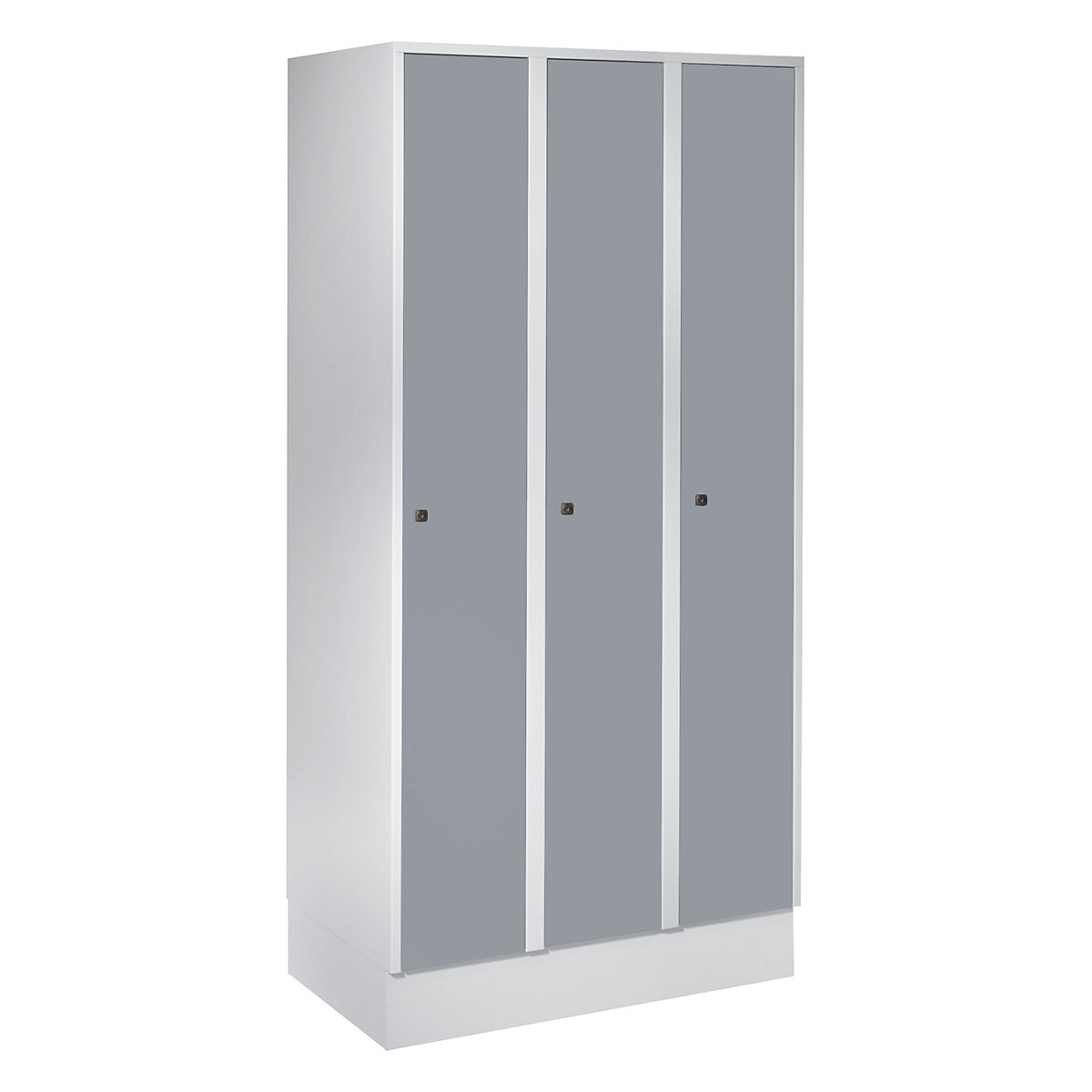 Armadietto München – Wolf, 3 scomparti, grigio chiaro / grigio argento, largh. 900 mm, con zoccolino-0