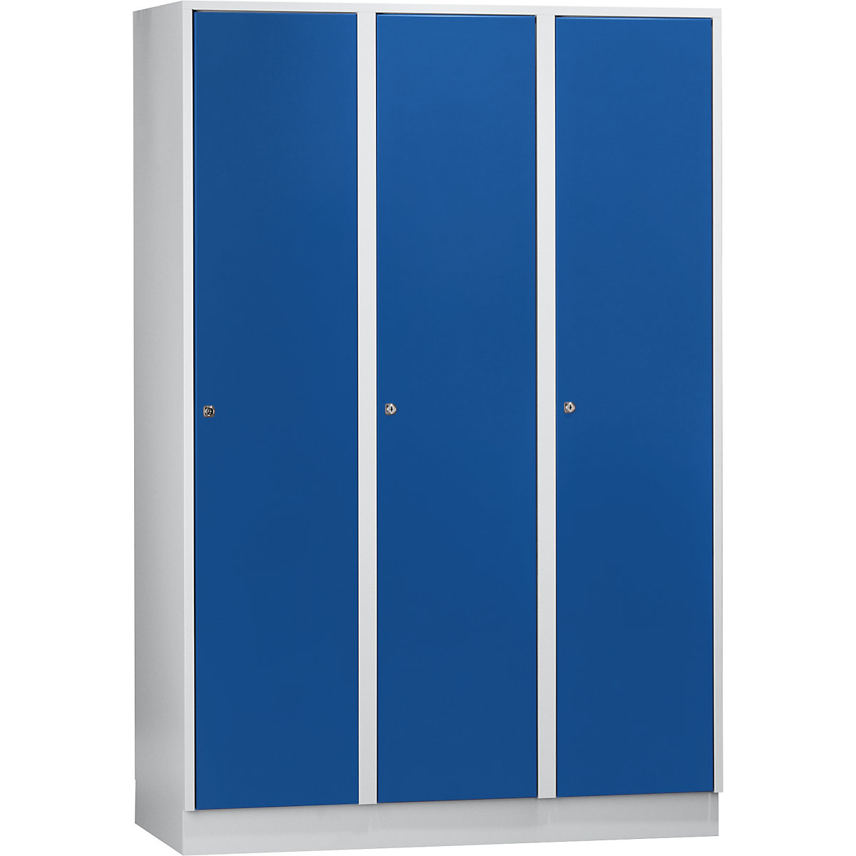 Armadietto München – Wolf, 3 scomparti, grigio chiaro / blu genziana, largh. 1200 mm, con zoccolino-0