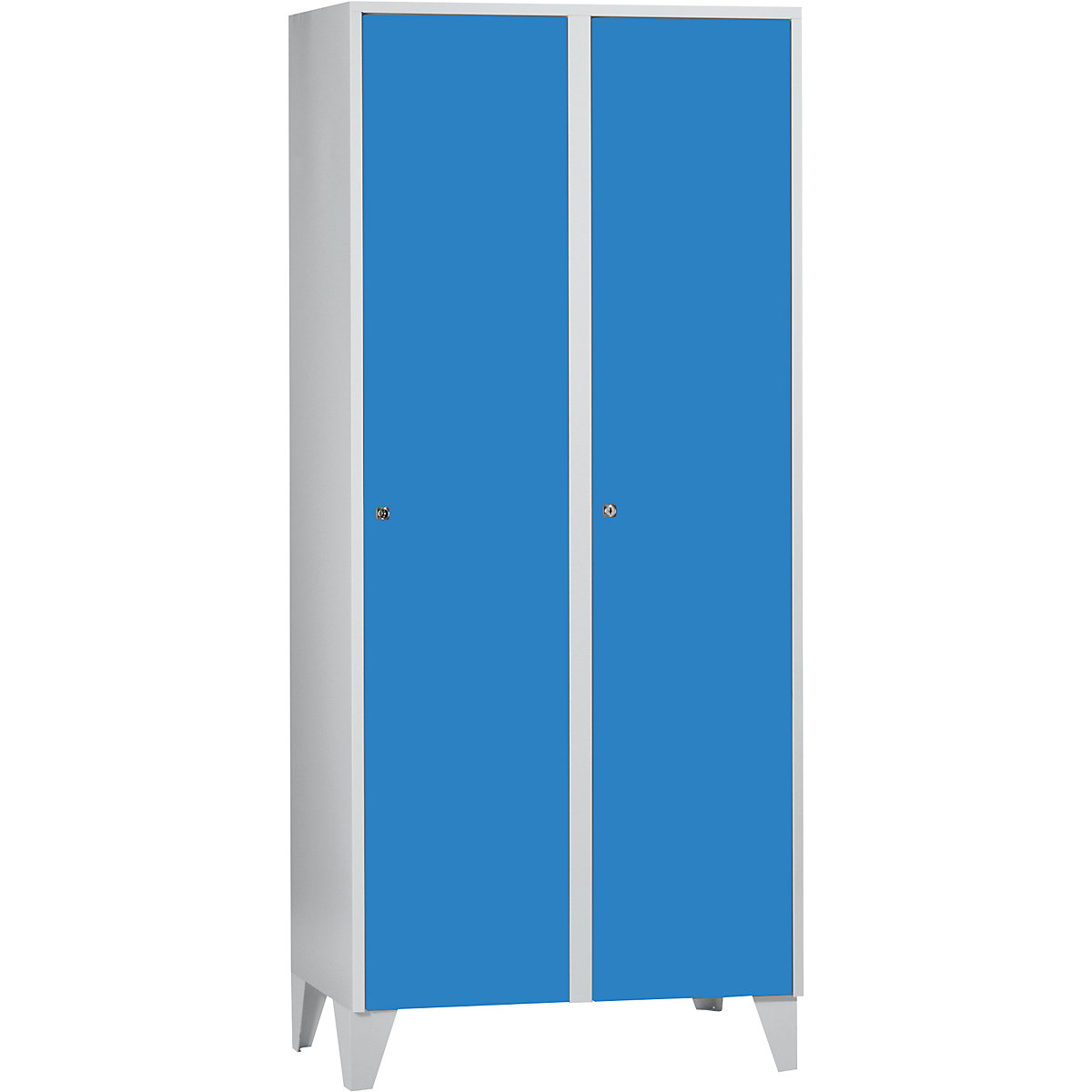 Armadietto München – Wolf, 2 scomparti, grigio chiaro / blu chiaro, largh. 800 mm, con piedini-0
