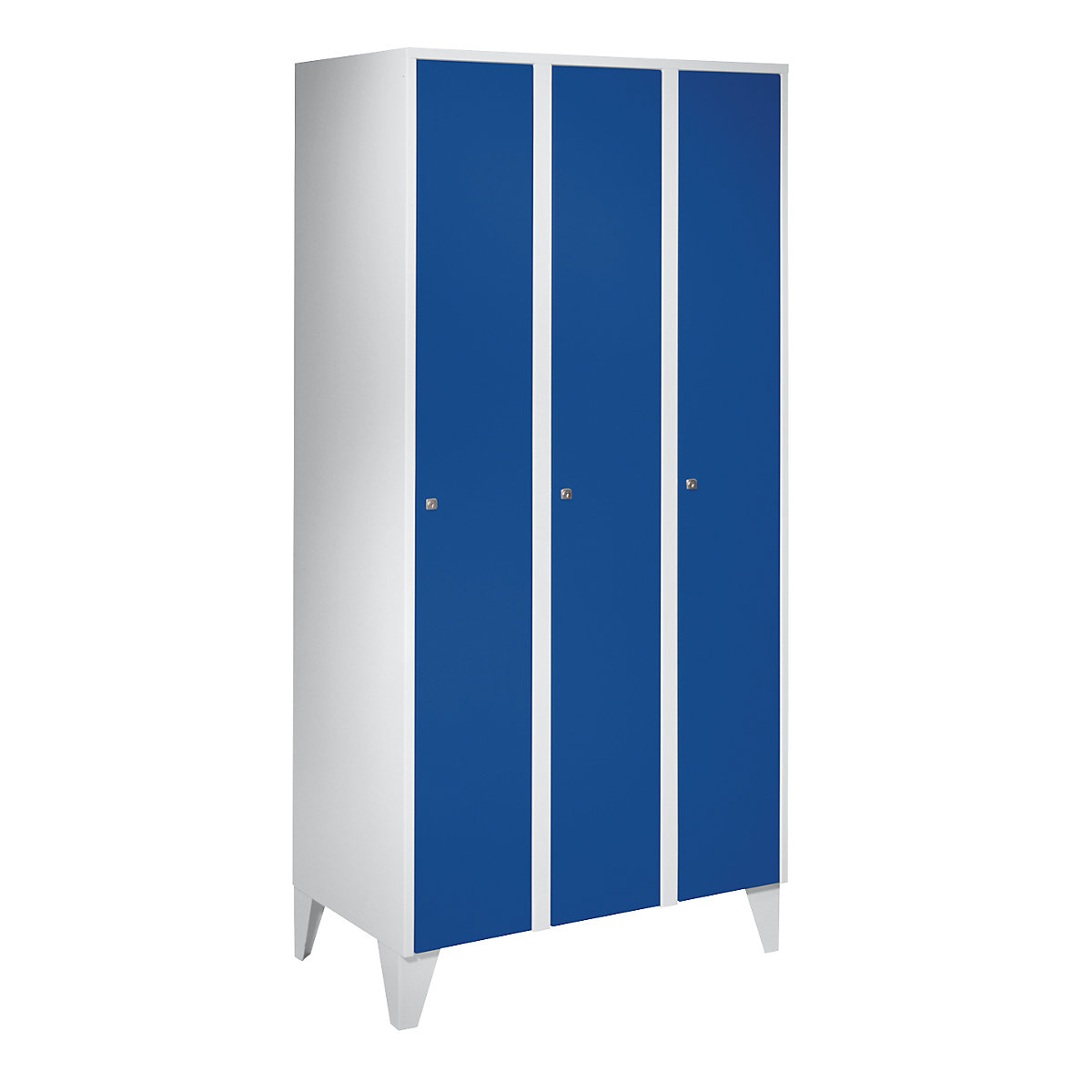 Armadietto München – Wolf, 3 scomparti, grigio chiaro / blu genziana, largh. 900 mm, con piedini-0