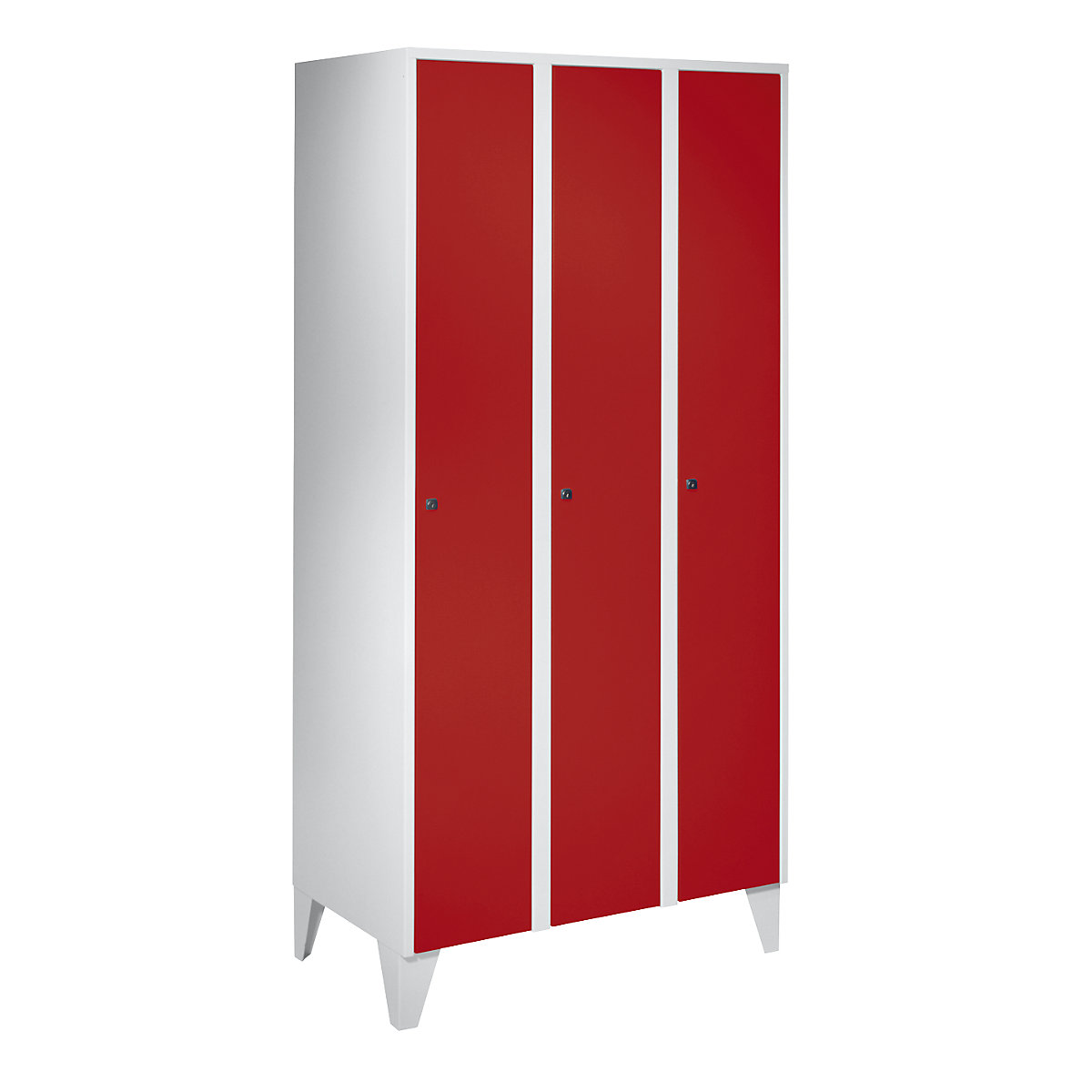 Armadietto München – Wolf, 3 scomparti, grigio chiaro / rosso fuoco, largh. 900 mm, con piedini-0