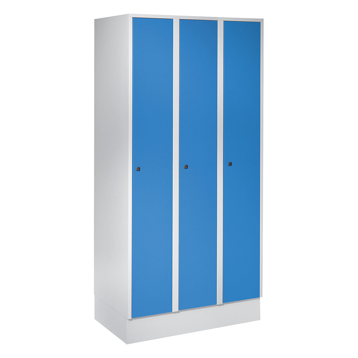 Armadietto München – Wolf, 3 scomparti, grigio chiaro / blu chiaro, largh. 900 mm, con zoccolino-0