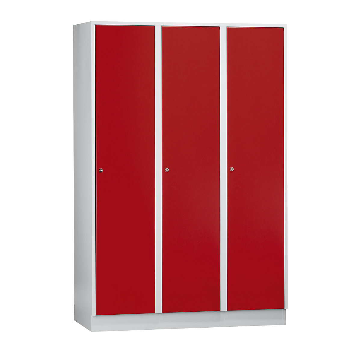 Armadietto München – Wolf, 3 scomparti, grigio chiaro / rosso fuoco, largh. 1200 mm, con zoccolino-0
