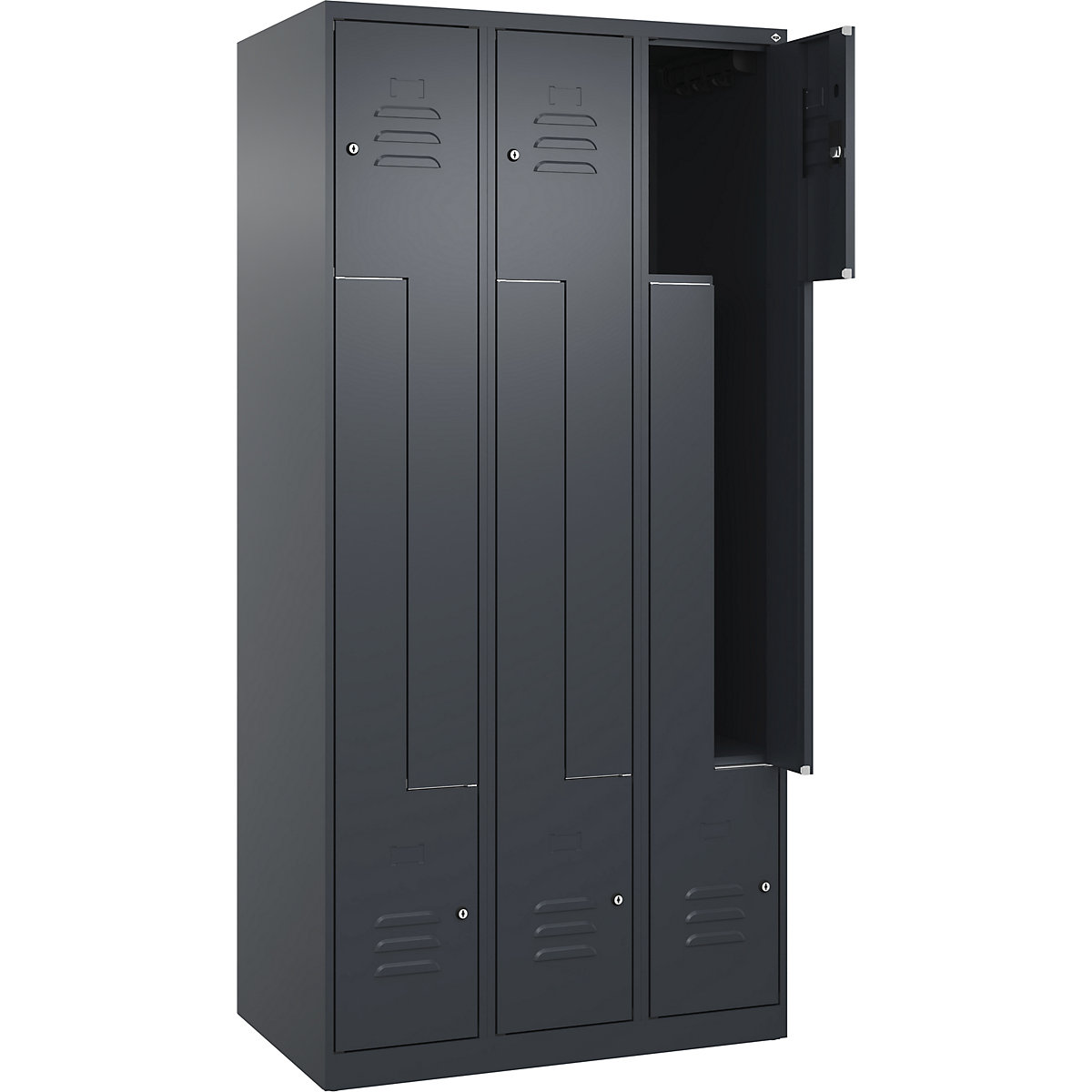 Armadietto a Z Classic PLUS – C+P, 3 scomparti, grigio, largh. 900 mm, con piedini a pavimento, serratura a cilindro-0