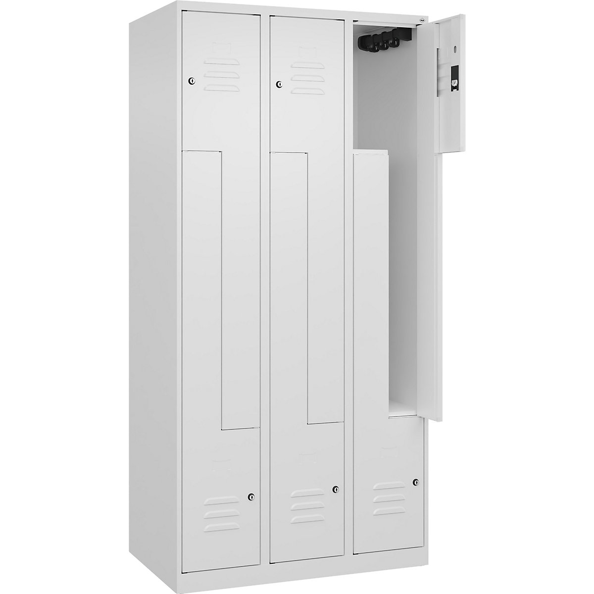 Armadietto a Z Classic PLUS – C+P, 3 scomparti, bianco traffico, largh. 900 mm, con piedini a pavimento, serratura a cilindro-0