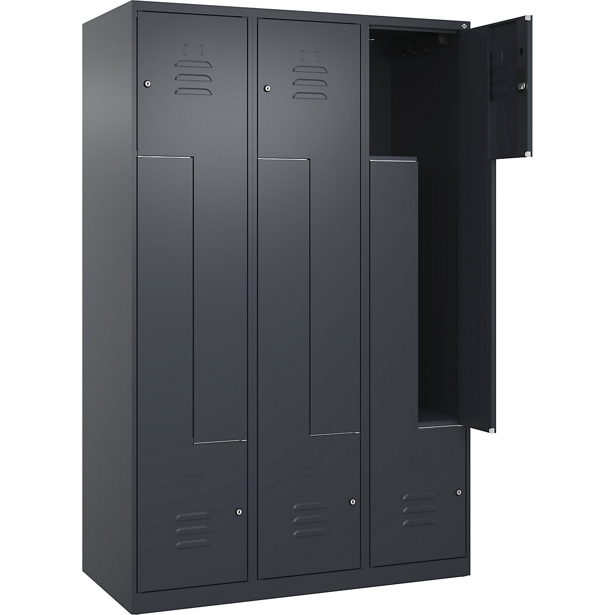 Armadietto a Z Classic PLUS – C+P, 3 scomparti, grigio, largh. 1200 mm, con piedini a pavimento, serratura a cilindro-0