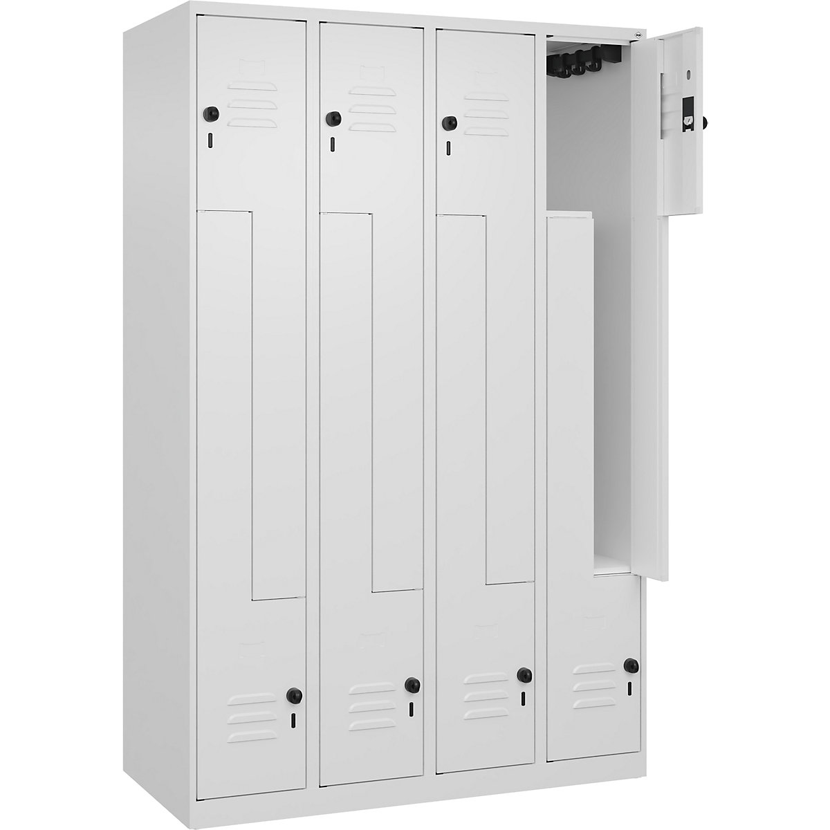 Armadietto a Z Classic PLUS – C+P, 4 scomparti, bianco traffico, largh. 1200 mm, con piedini a pavimento, serratura girevole-0