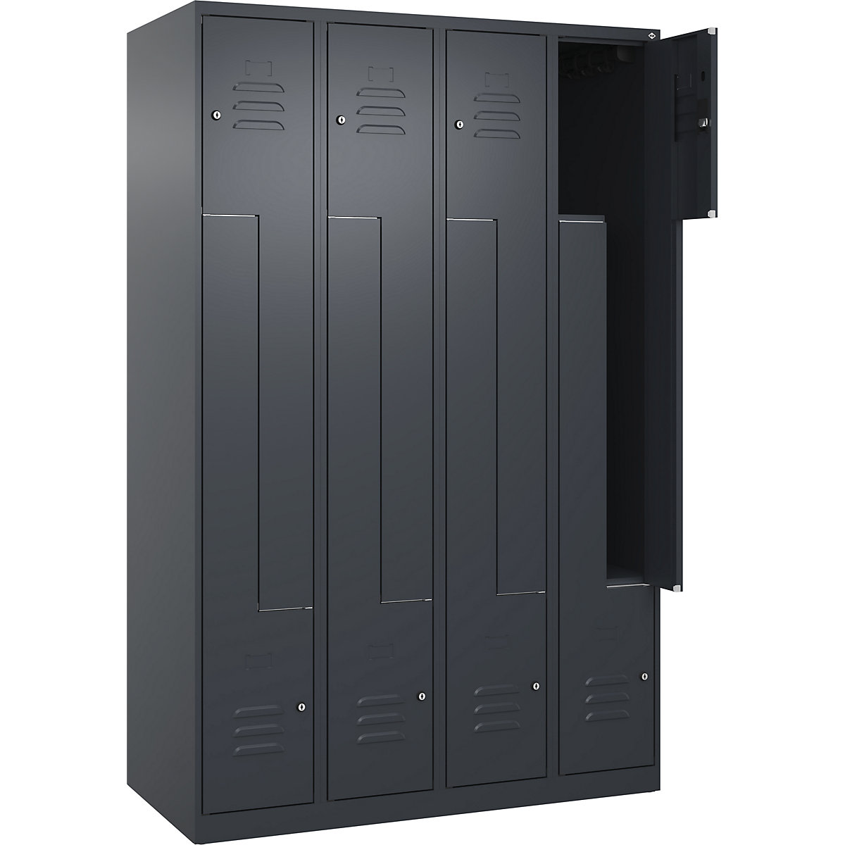 Armadietto a Z Classic PLUS – C+P, 4 scomparti, grigio, largh. 1200 mm, con piedini a pavimento, serratura a cilindro-0