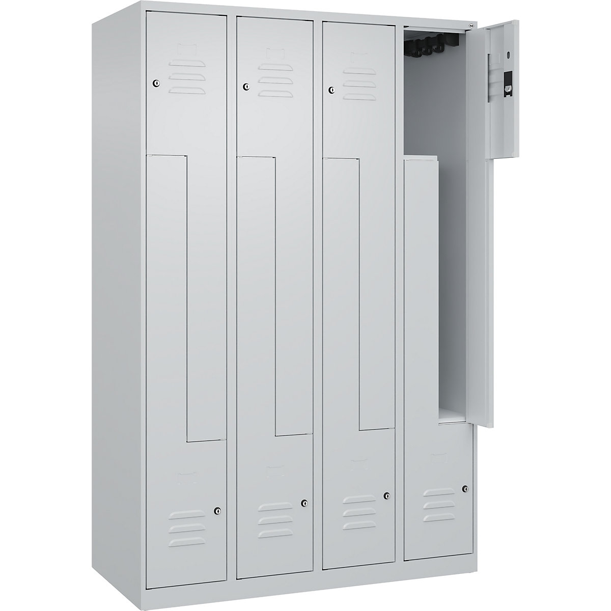 Armadietto a Z Classic PLUS – C+P, 4 scomparti, grigio chiaro, largh. 1200 mm, con piedini a pavimento, serratura a cilindro-0