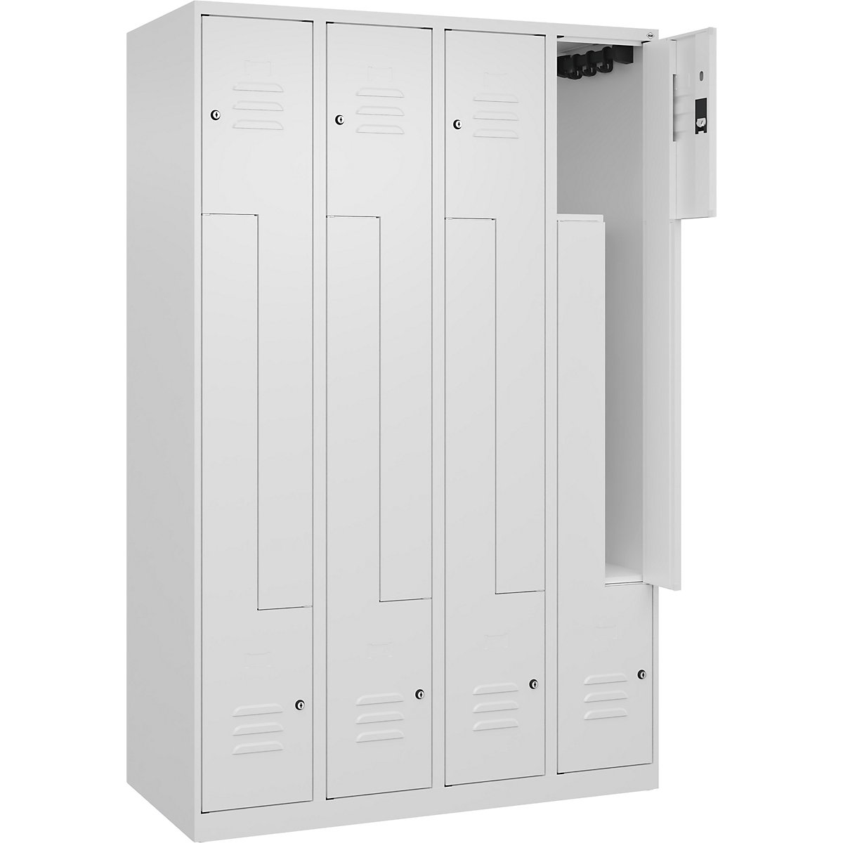 Armadietto a Z Classic PLUS – C+P, 4 scomparti, bianco traffico, largh. 1200 mm, con piedini a pavimento, serratura a cilindro-0