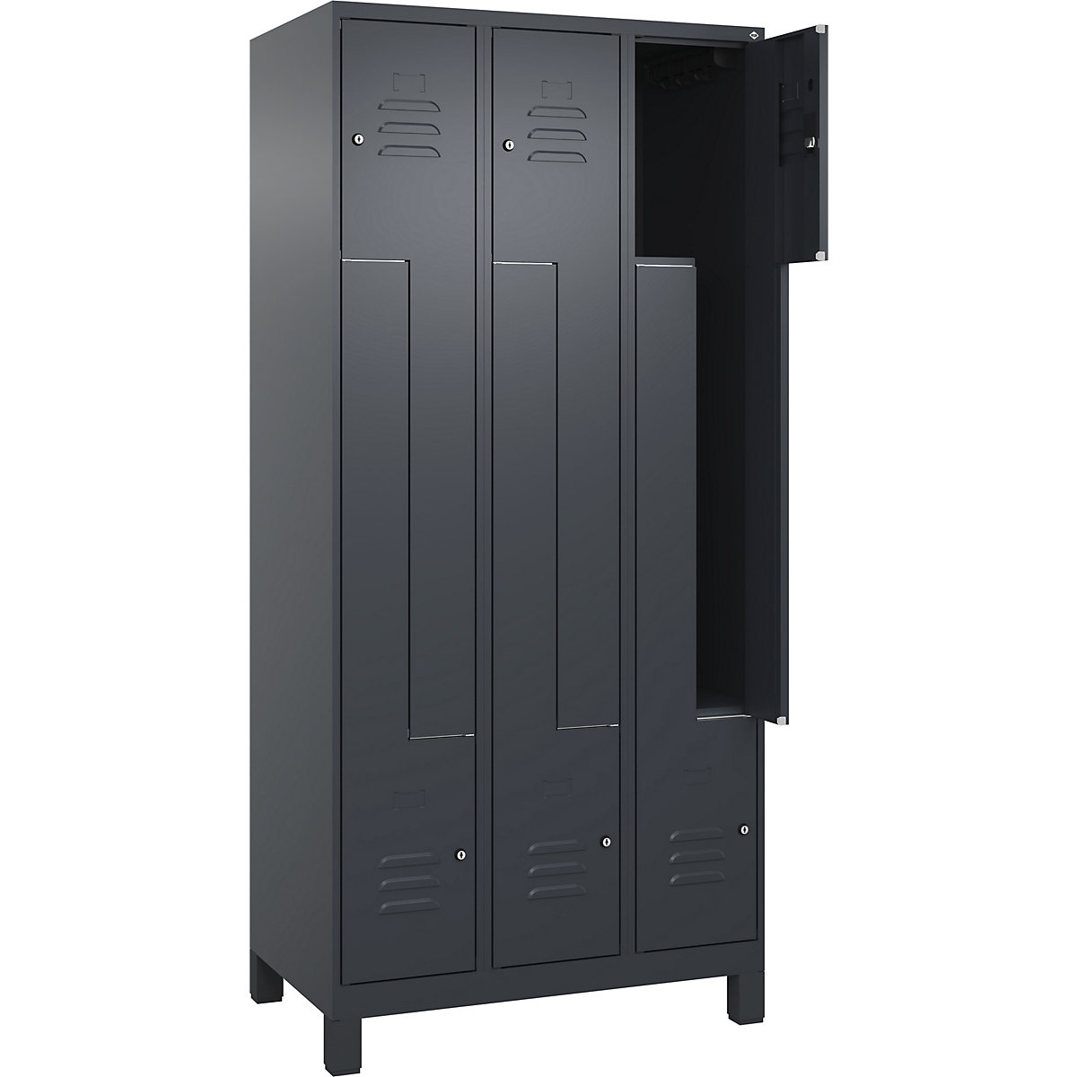 Armadietto a Z Classic PLUS – C+P, 3 scomparti, grigio, largh. 900 mm, con piedini, serratura a cilindro-0