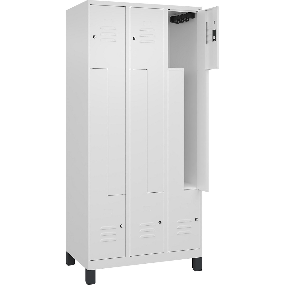 Armadietto a Z Classic PLUS – C+P, 3 scomparti, bianco traffico, largh. 900 mm, con piedini, serratura a cilindro-0