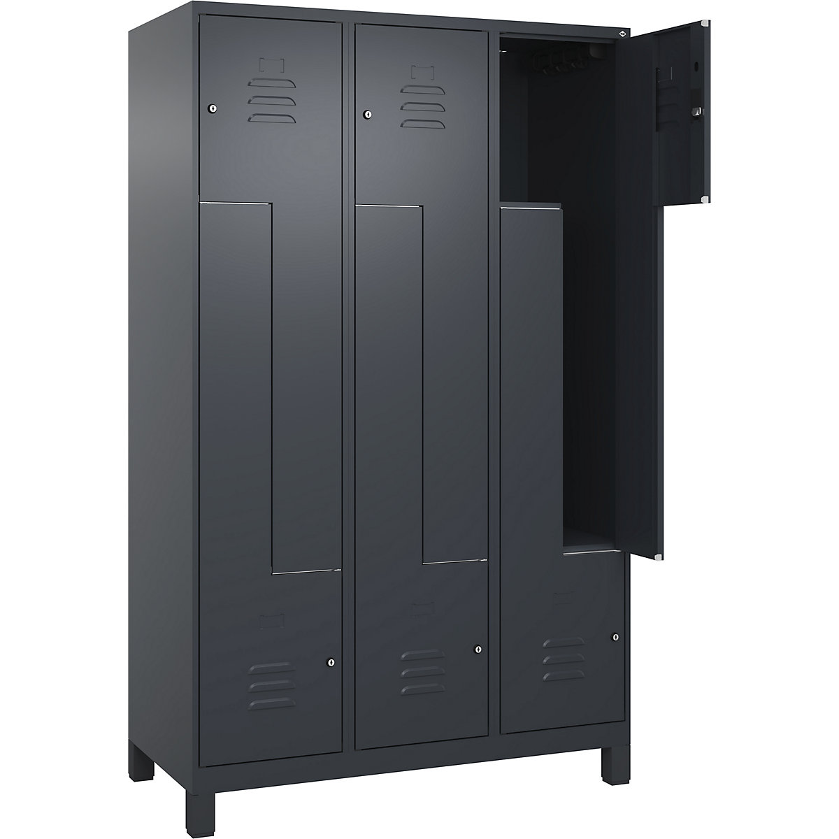 Armadietto a Z Classic PLUS – C+P, 3 scomparti, grigio, largh. 1200 mm, con piedini, serratura a cilindro-0