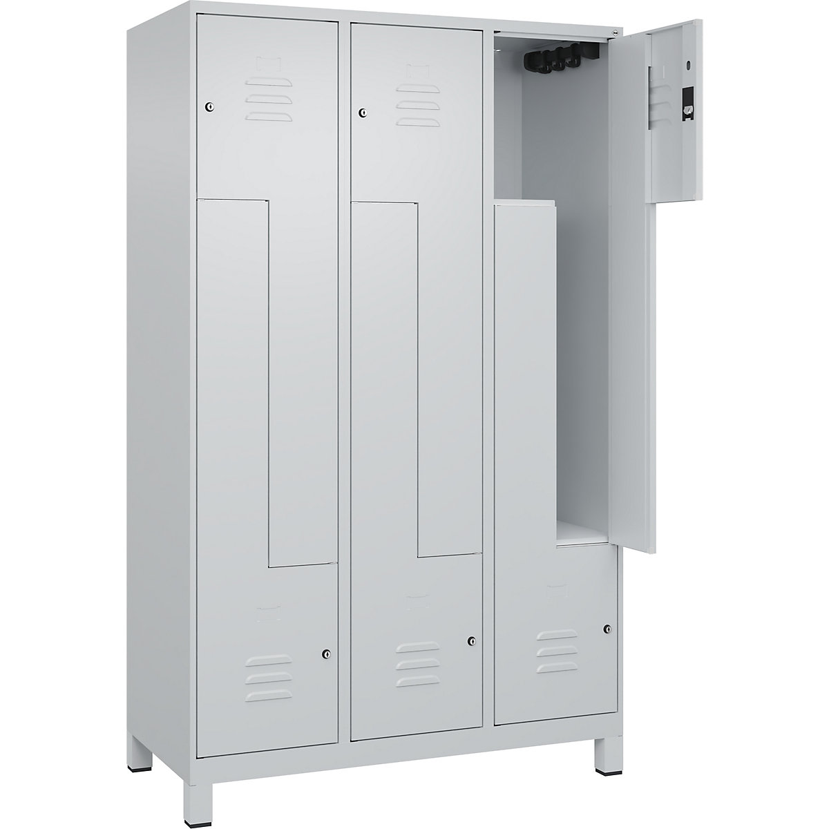Armadietto a Z Classic PLUS – C+P, 3 scomparti, grigio chiaro, largh. 1200 mm, con piedini, serratura a cilindro-0
